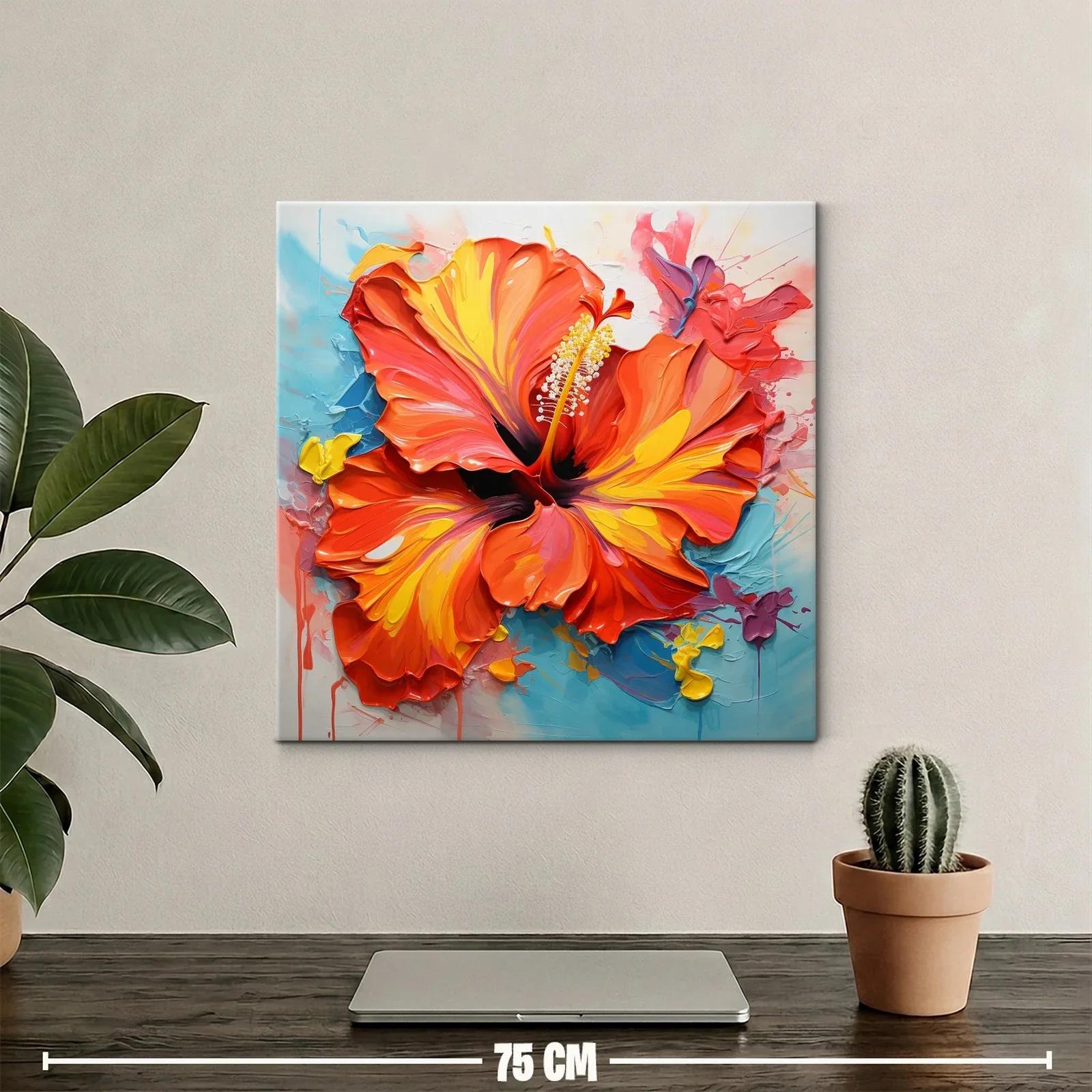 Cuadro flor hibisco vibrante en tonos cálidos y frescos — miniatura 2