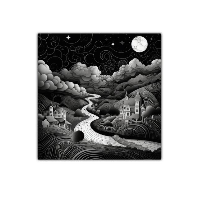 Paisaje nocturno onírico con río bajo la luna llena