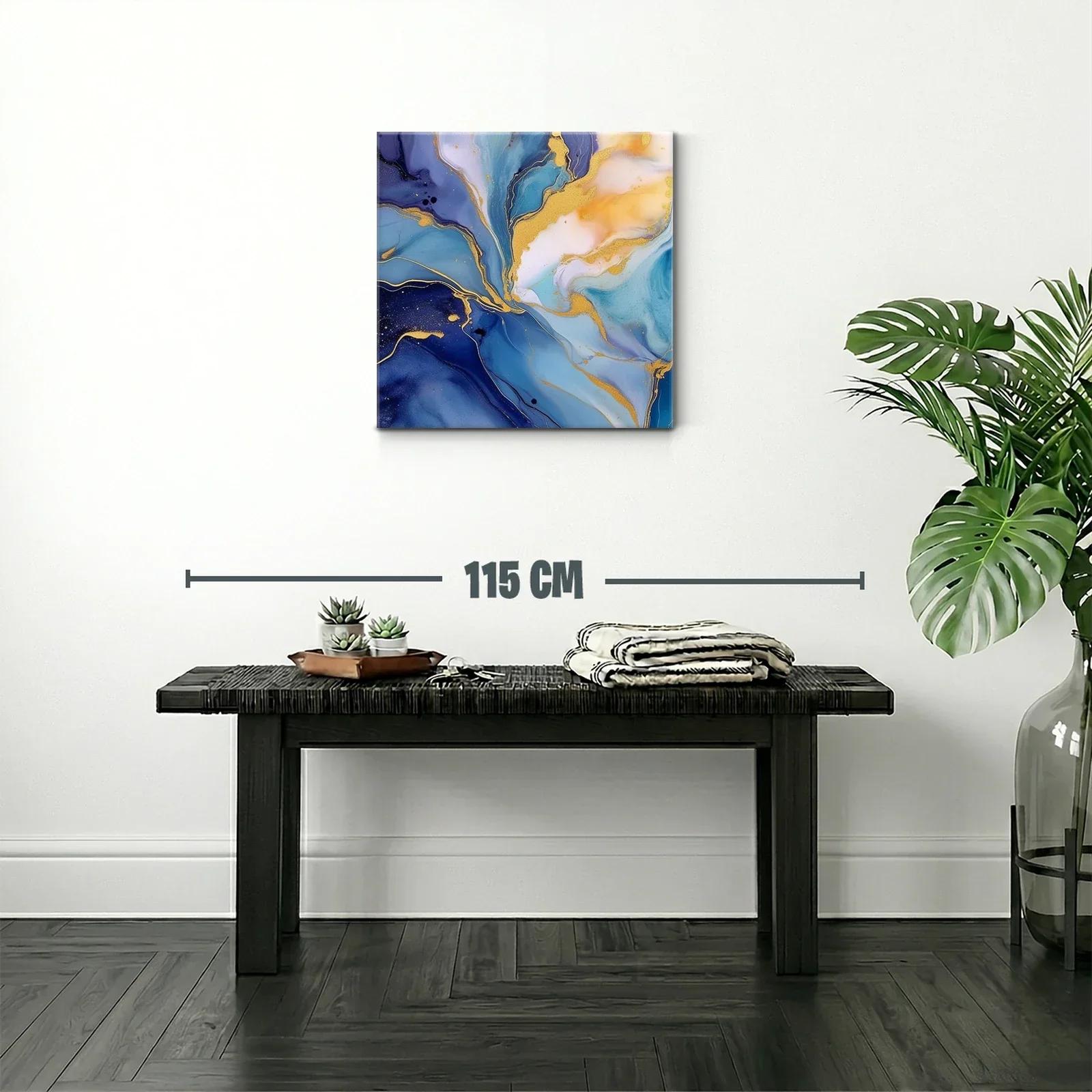 Cuadro abstracto en tonos azules y dorados sofisticados — miniatura 2