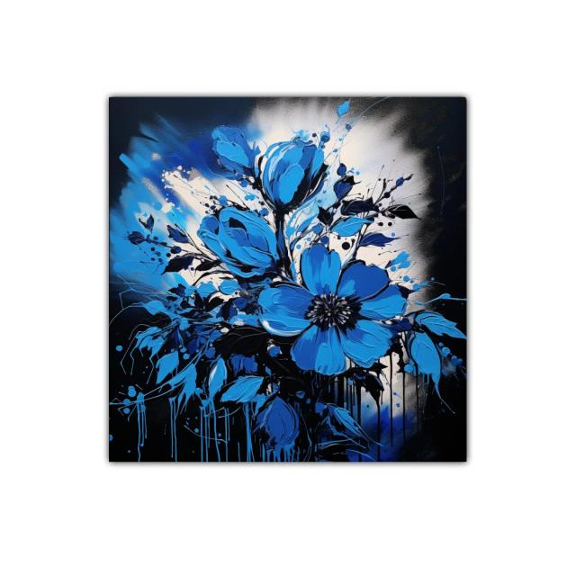 Flores azules vibrantes en contraste oscuro