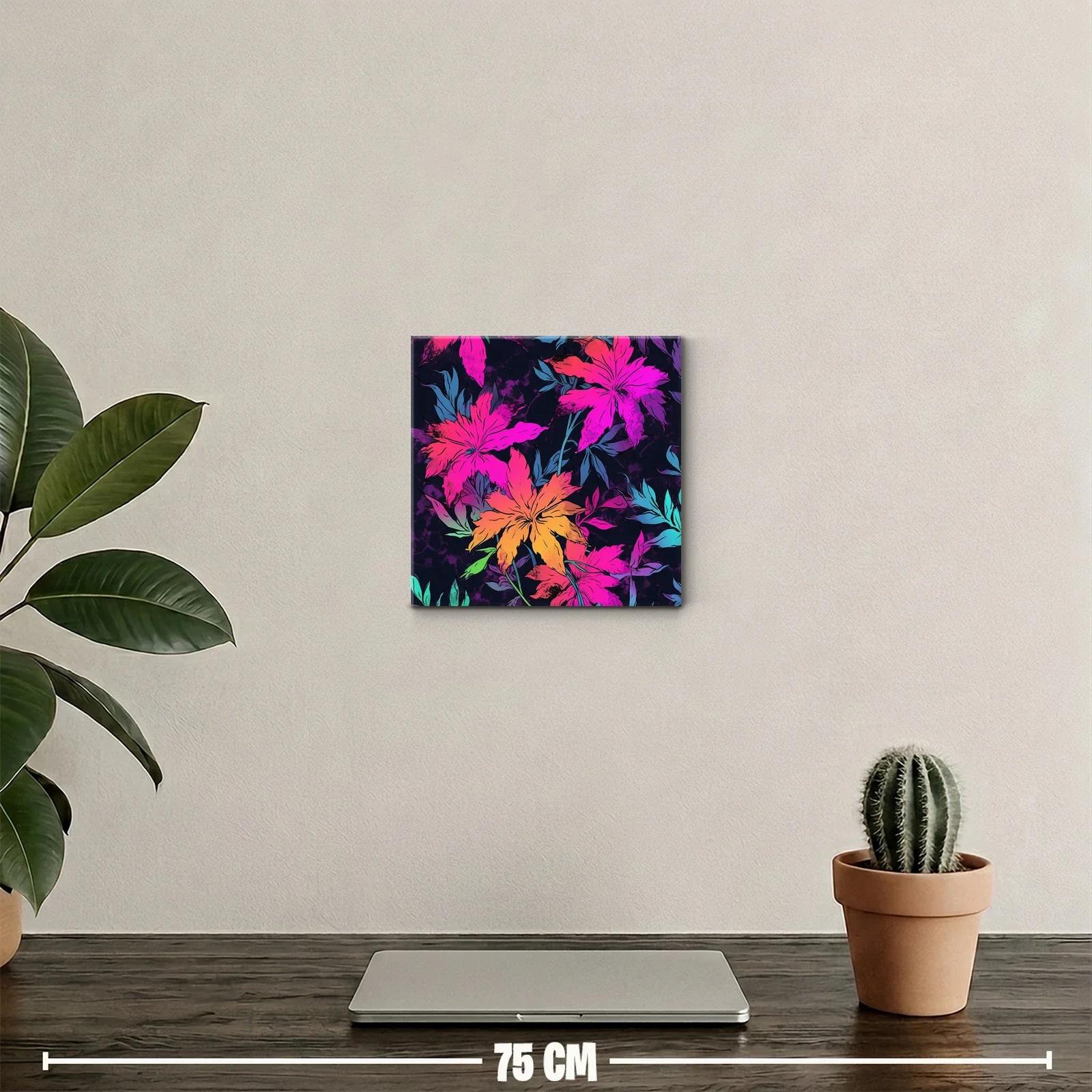 Cuadro decorativo con flores vibrantes en tonos neón — miniatura 2