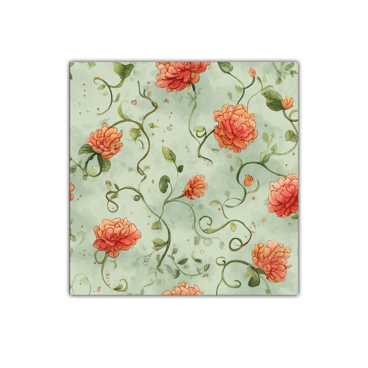 Cuadro decorativo floral con delicados tonos verdes y coral — imagen principal