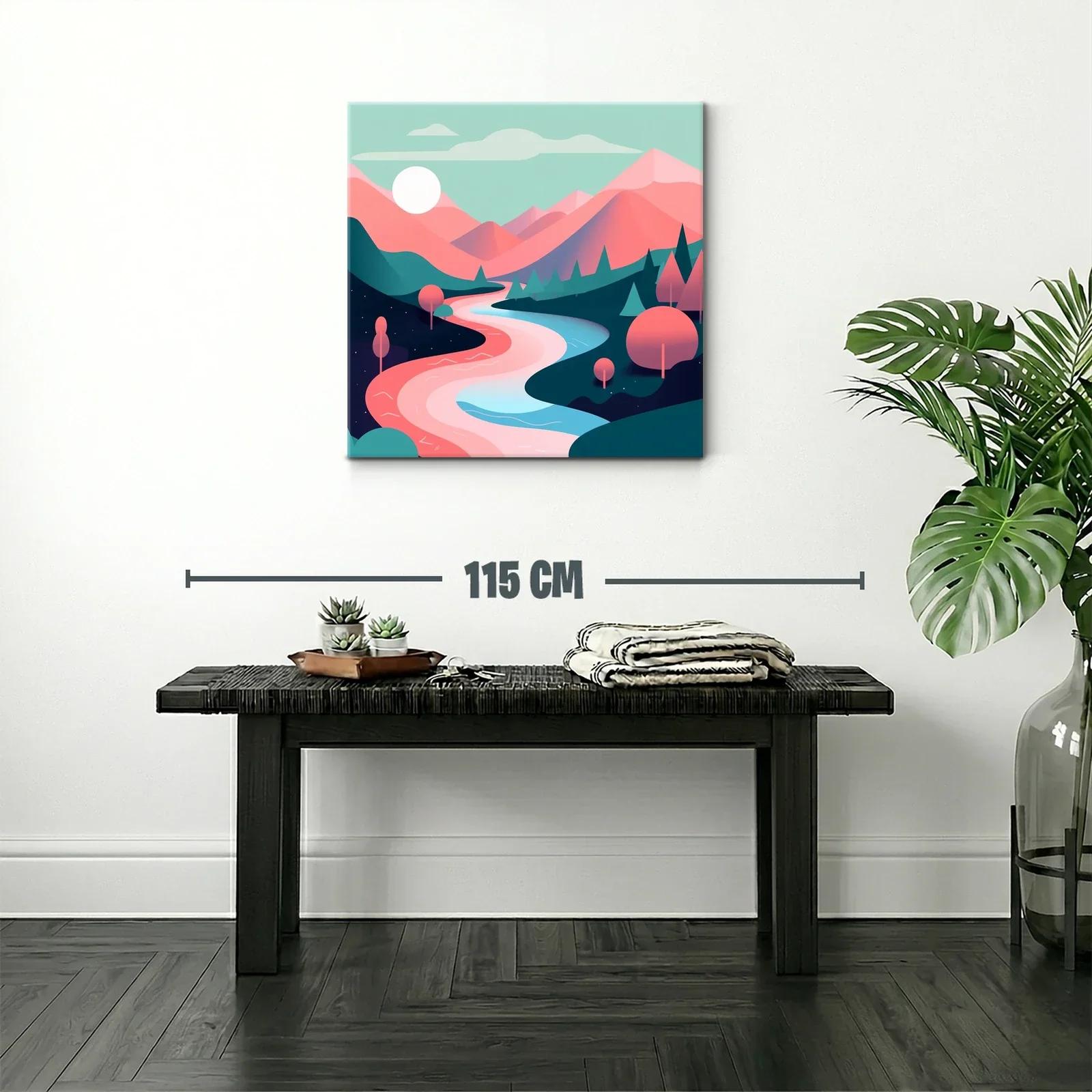 Paisaje cromático de río y montañas en tonos pastel — miniatura 2