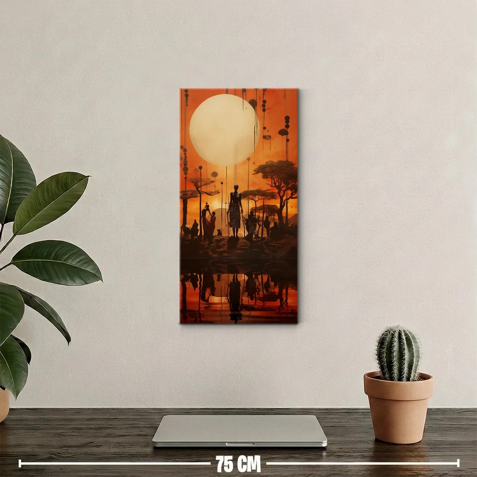 Cuadro de jirafas en silueta con gran sol y acacias — miniatura 2