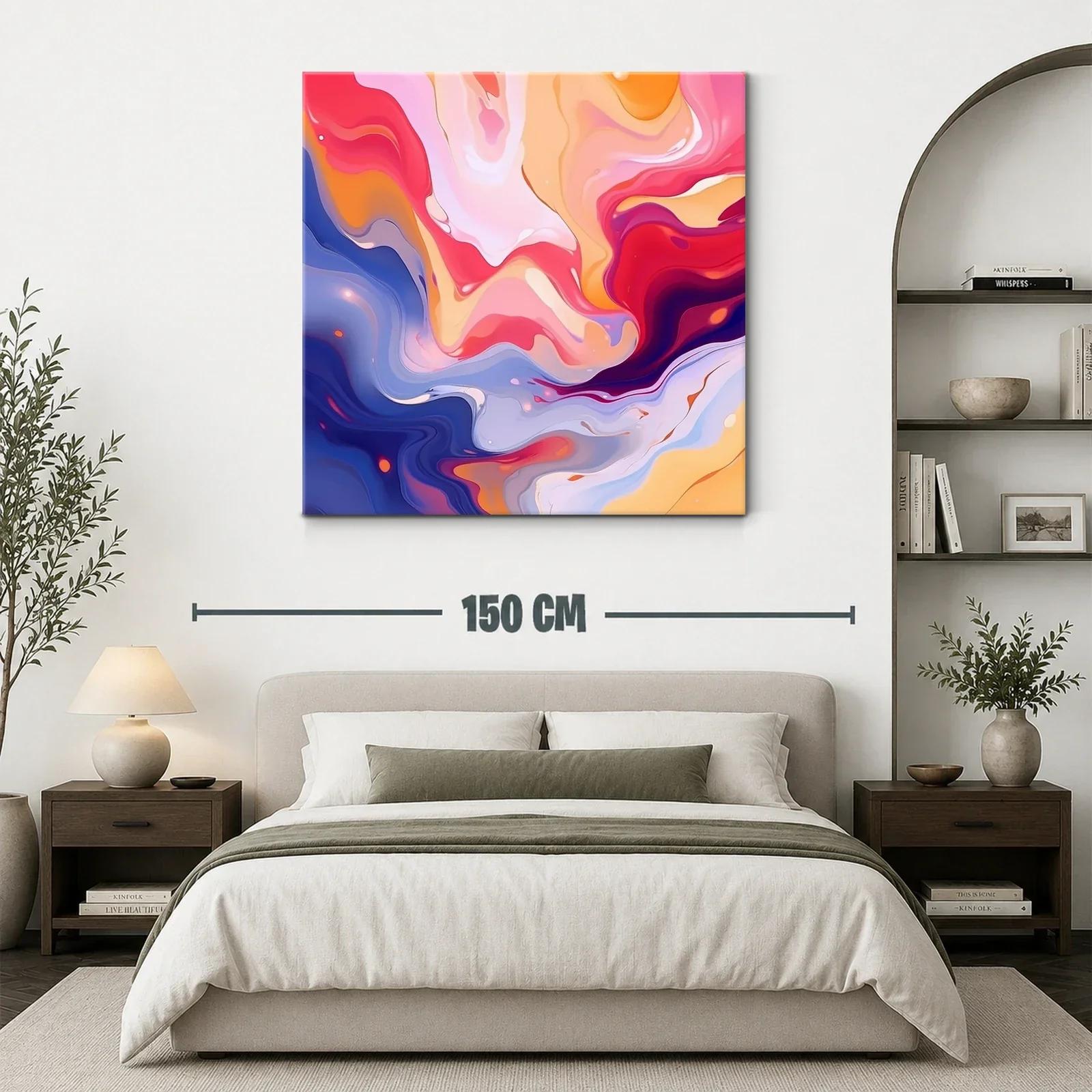 Cuadro abstracto con formas fluidas en tonos cálidos y fríos — miniatura 3