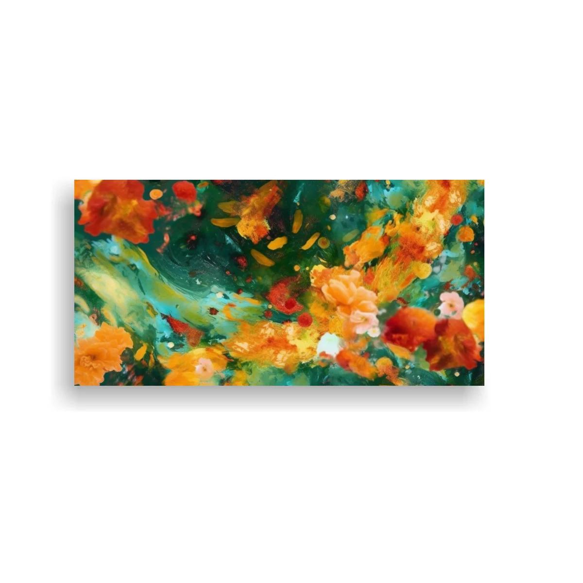 Cuadro flores naranjas abstractas en pinceladas fluidas — imagen principal