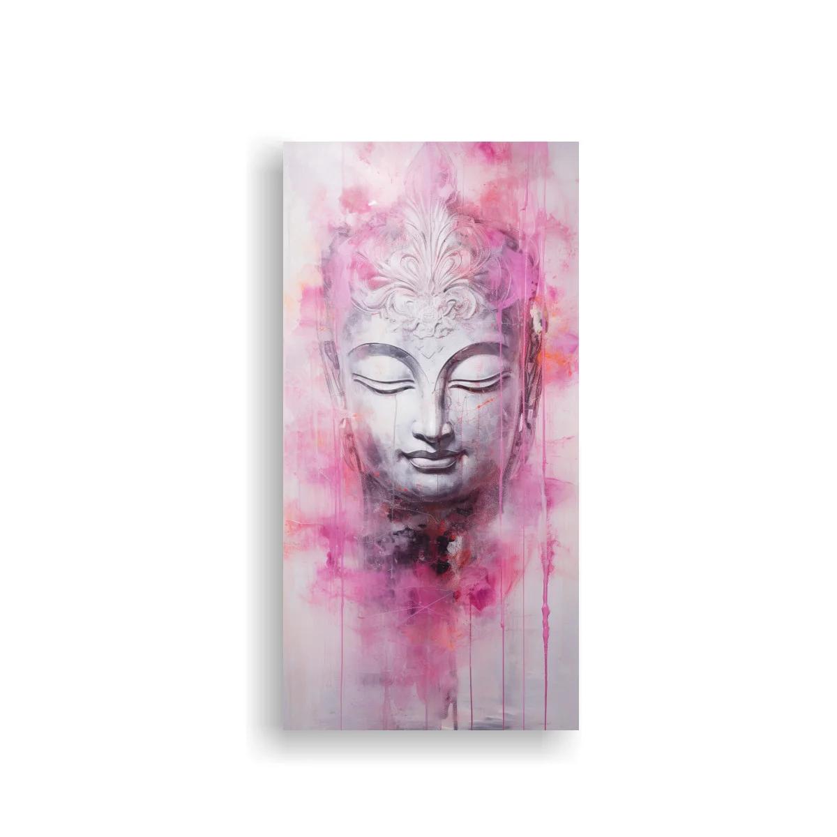 Cuadro rostro de Buda con veladuras rosas y goteos — imagen principal