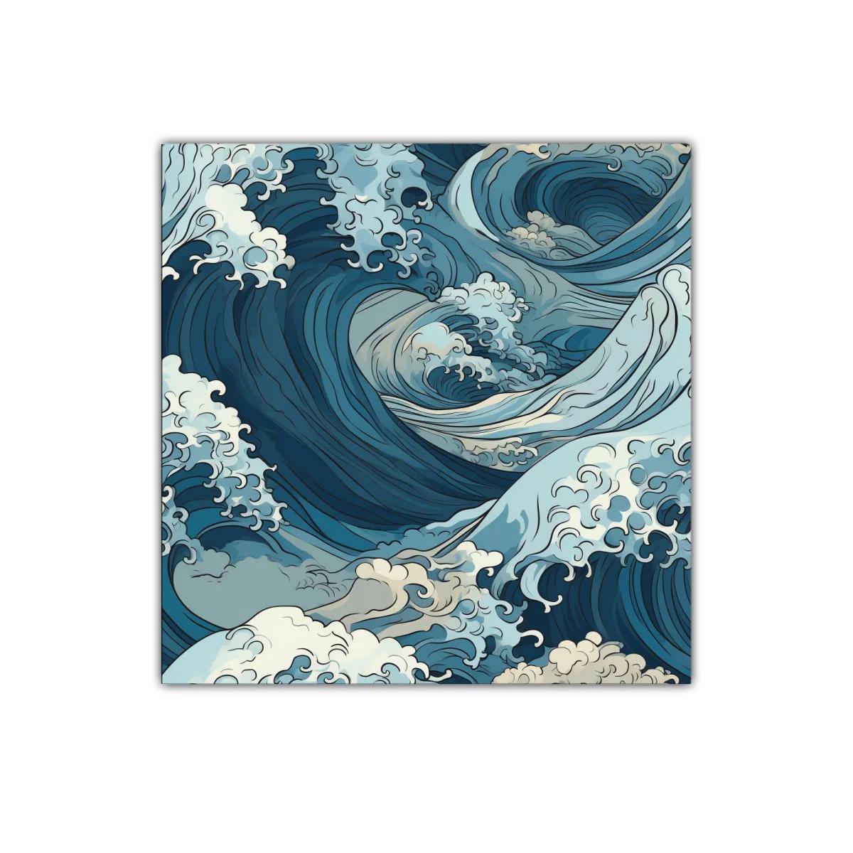 Cuadro de olas dinámicas con tonos azules y crema — imagen principal