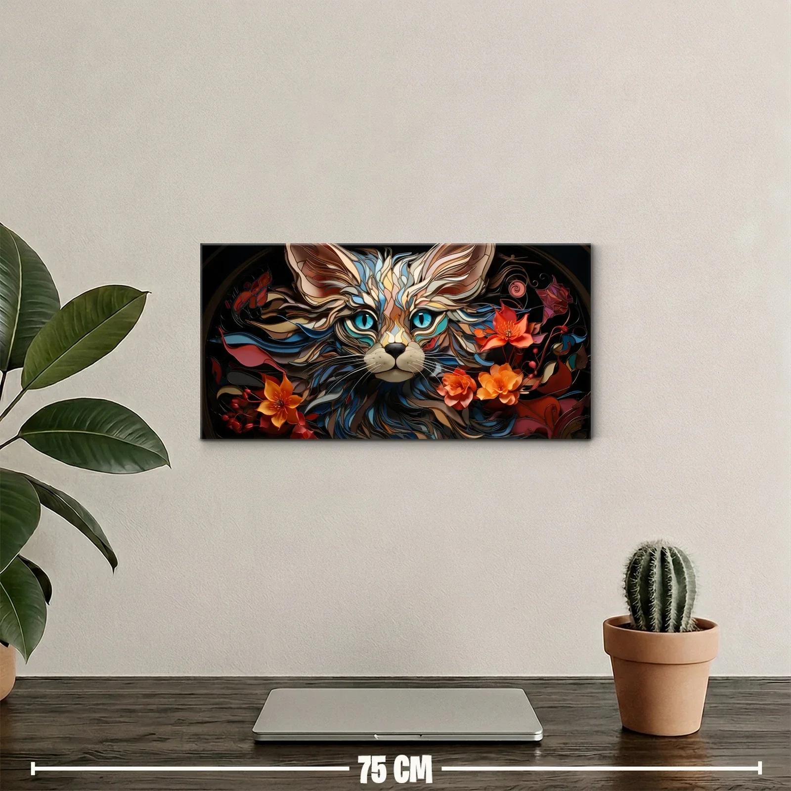 Cuadro gato de pelo largo con ojos azules y flores tropicales — miniatura 2