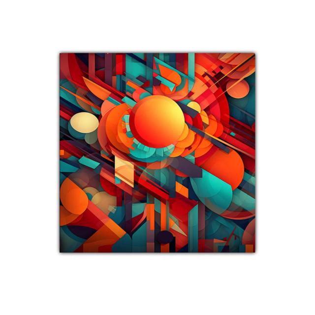 Cuadro decorativo artístico con formas geométricas y colores vibrantes
