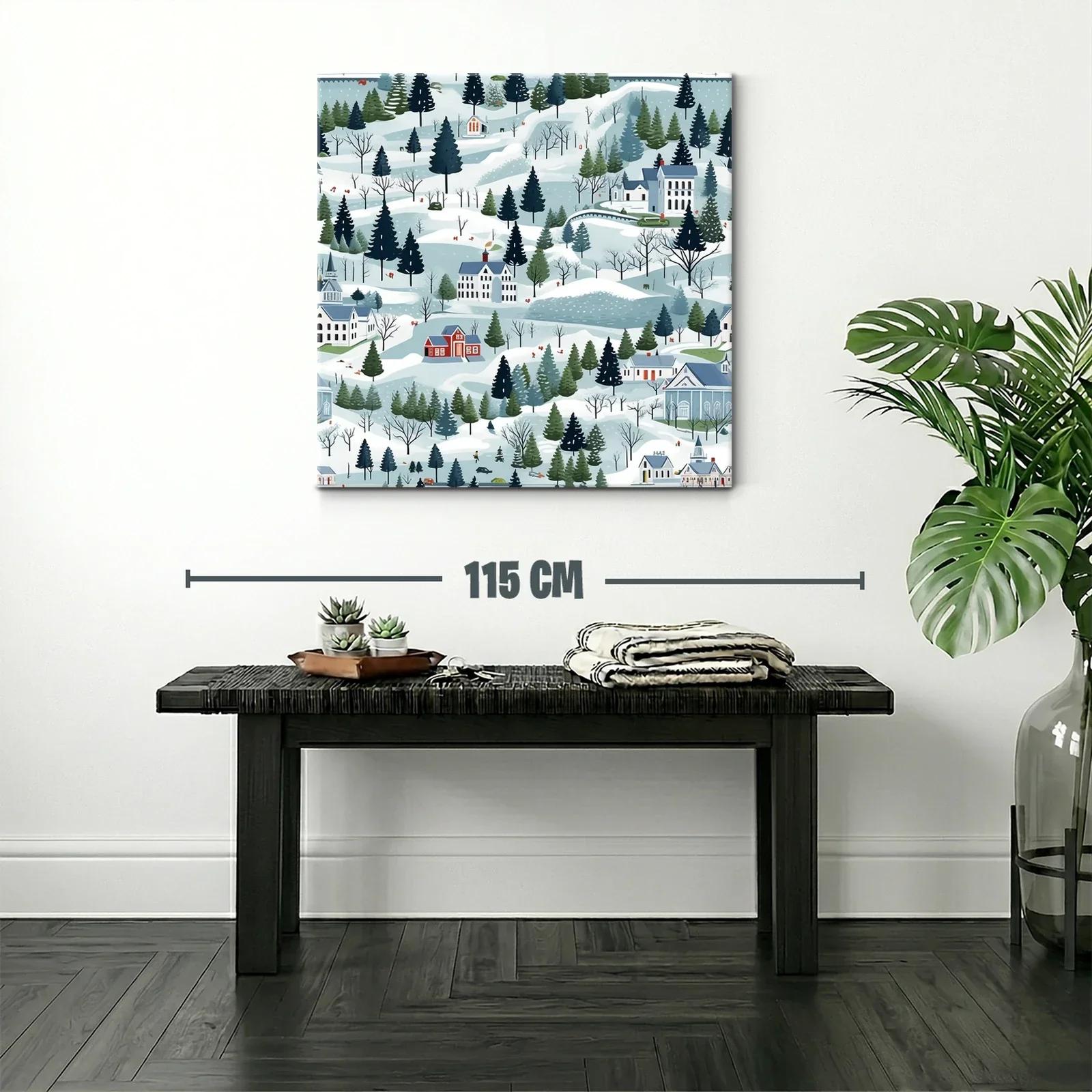 Paisaje de Invierno con Casas y Bosques Nevados — miniatura 2