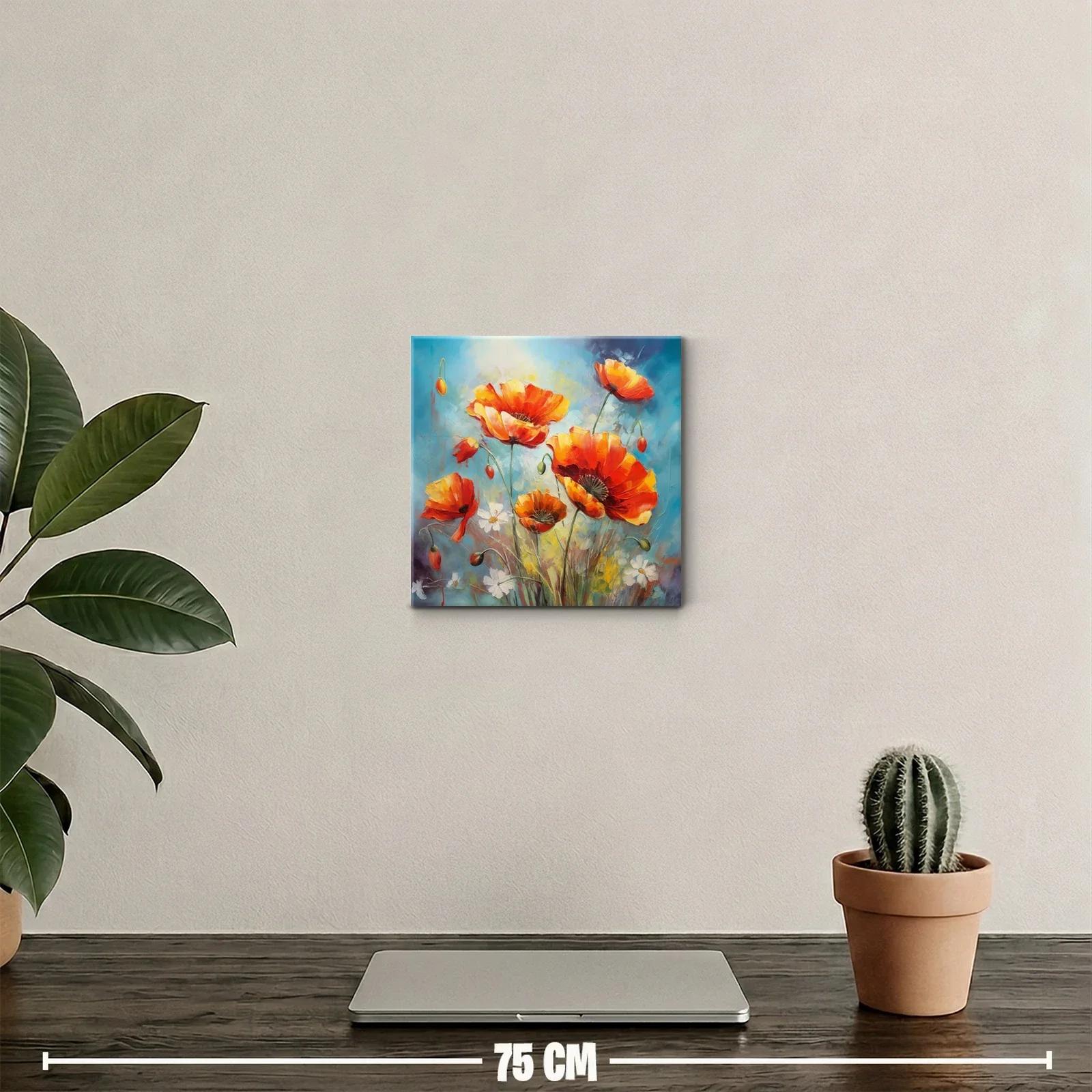 Cuadro decorativo con vibrantes amapolas en azul y naranja — miniatura 2