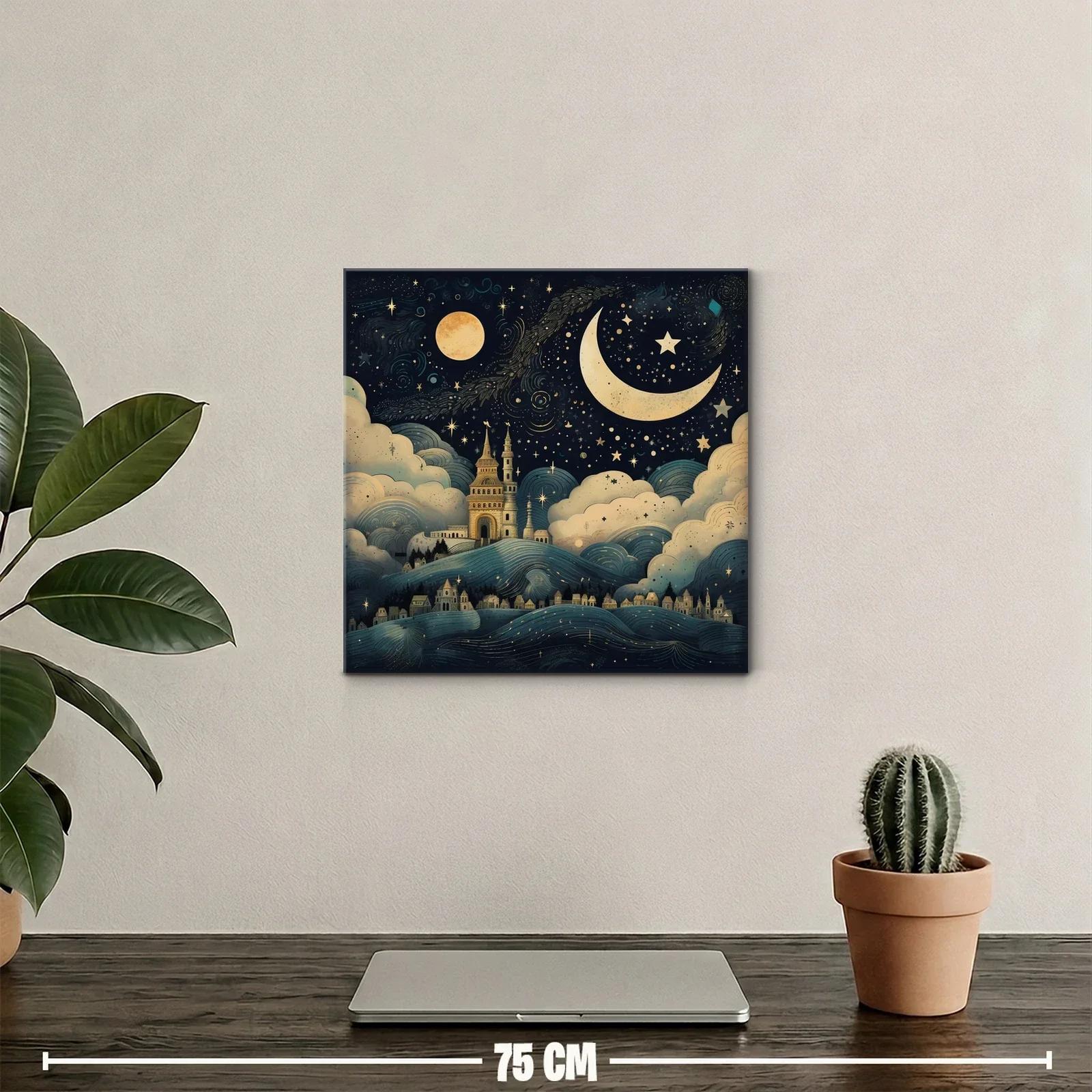 Paisaje nocturno con castillo y cielo estrellado mágico — miniatura 2