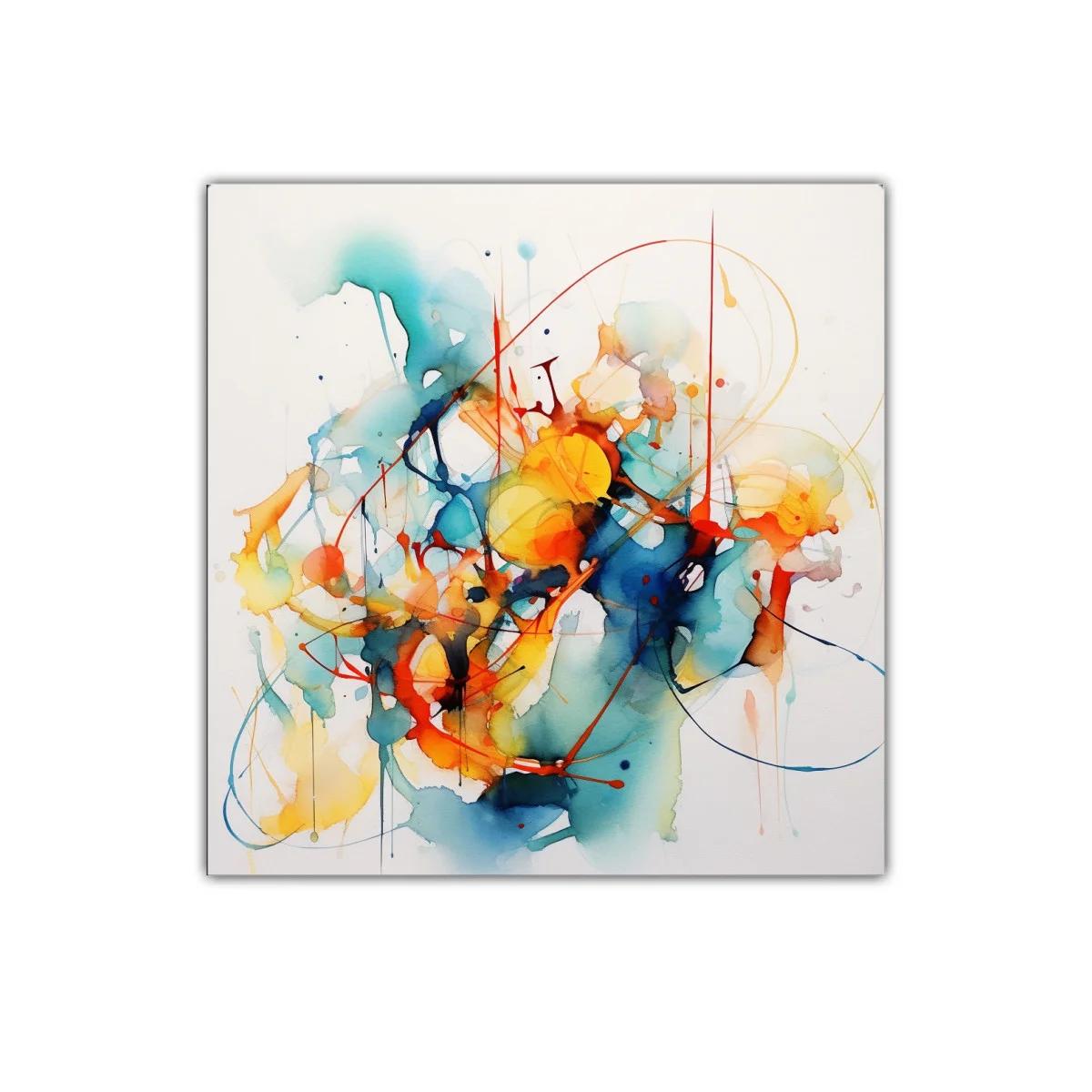 Cuadro abstracto con explosión de colores cálidos y fríos — imagen principal