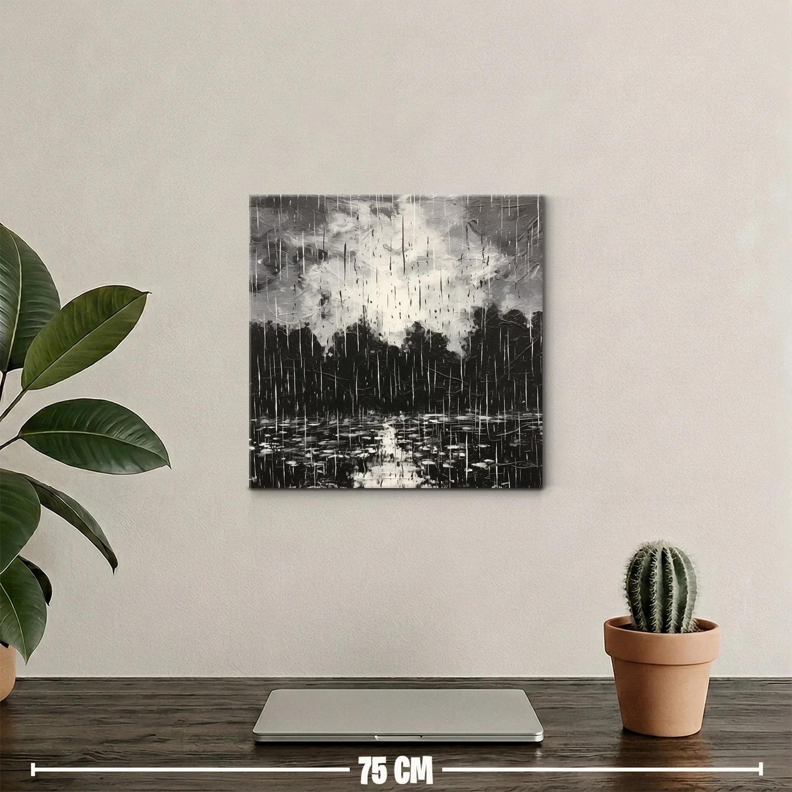Cuadro artístico paisaje lluvioso en tonos gris y negro — miniatura 2