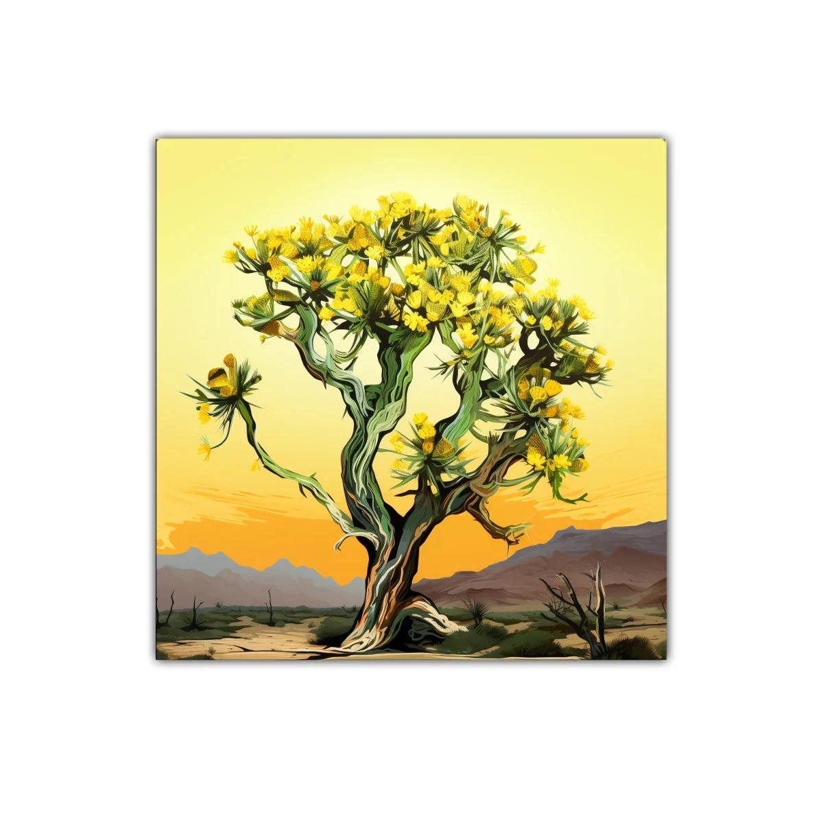 Árbol con flores amarillas en paisaje desértico al atardecer — miniatura 1