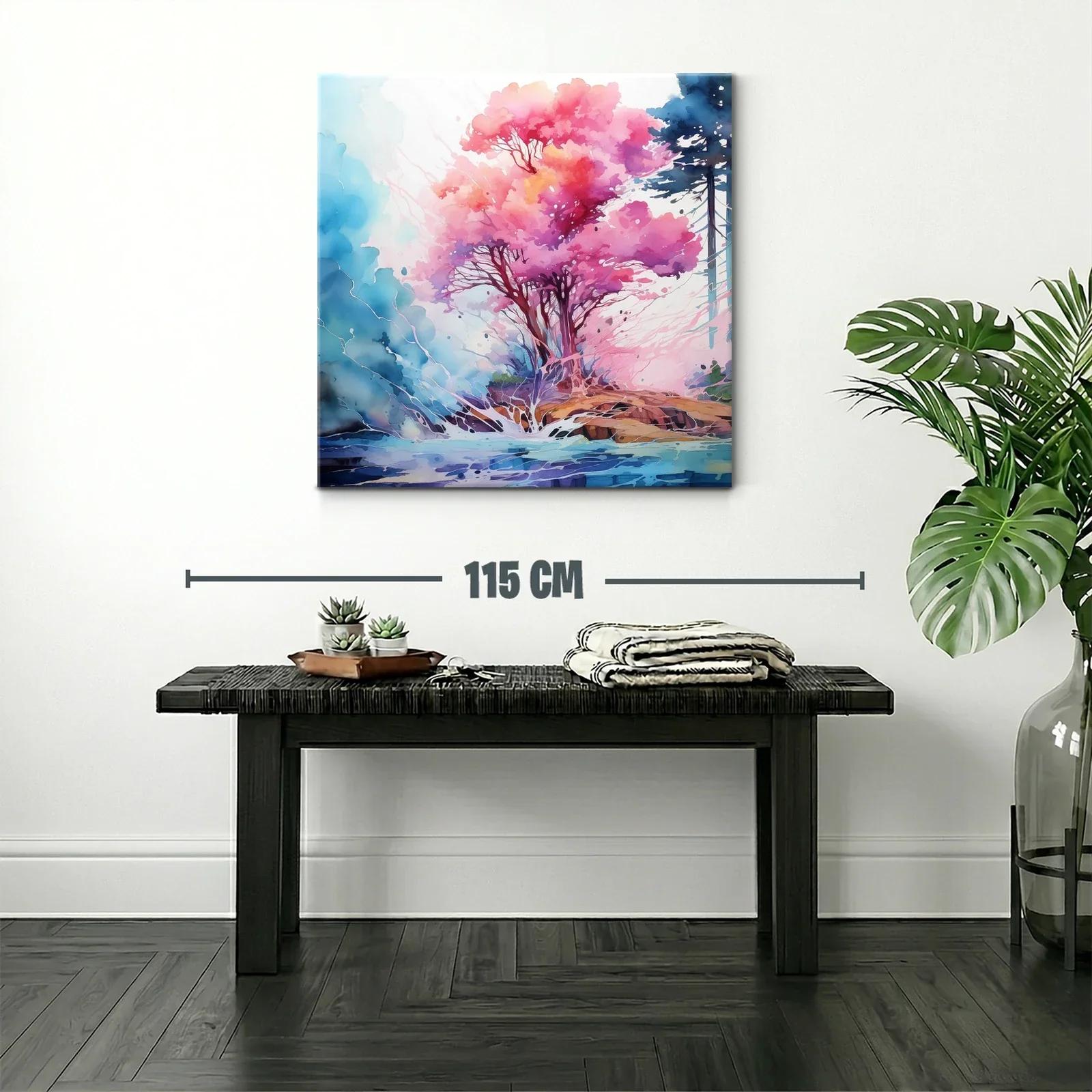 Árbol con vibrantes tonos rosas y azules en paisaje sereno — miniatura 2