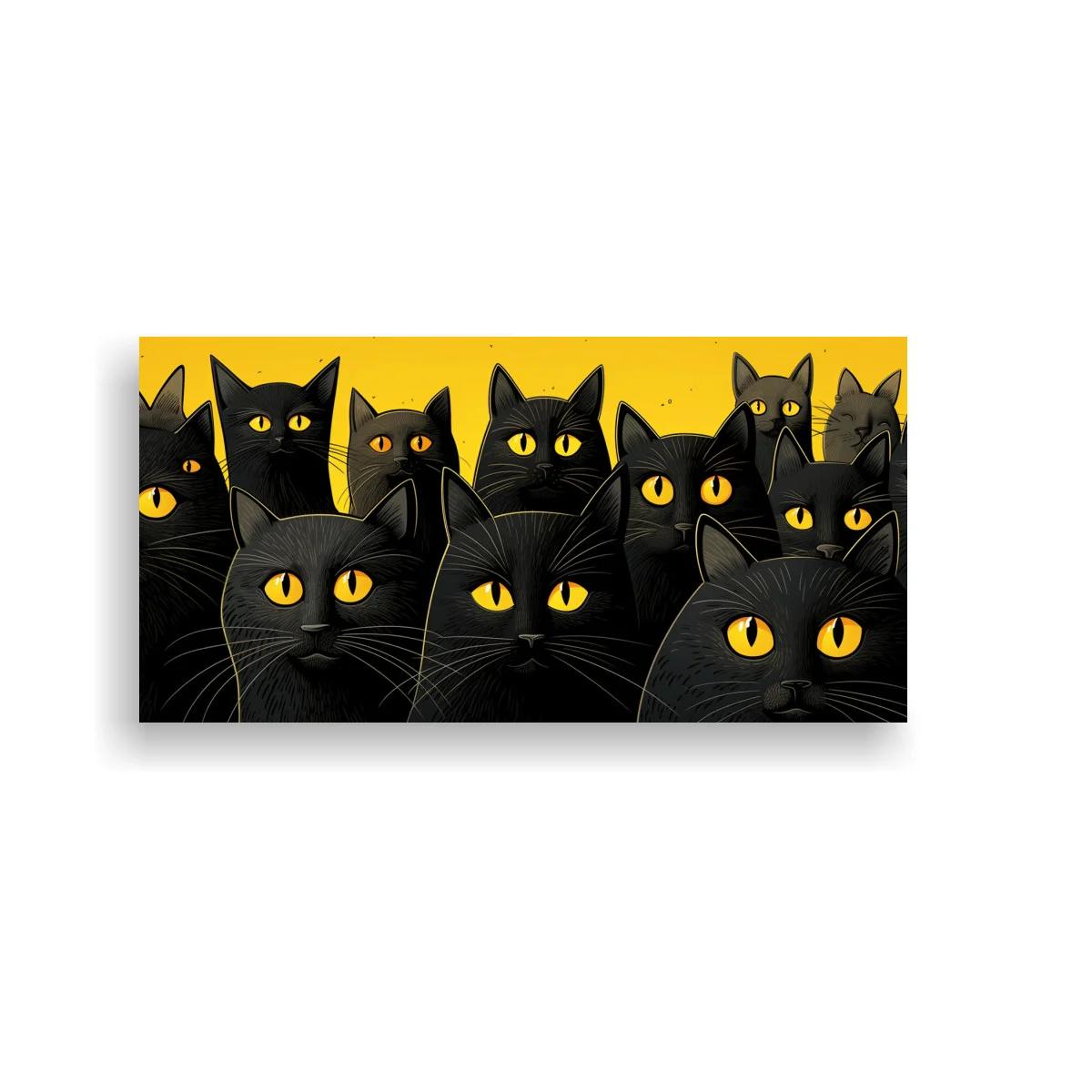 Cuadro gatos negros con ojos amarillos sobre fondo amarillo — imagen principal