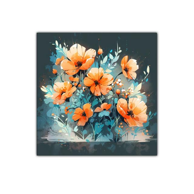 Flores naranjas vibrantes sobre fondo azul profundo