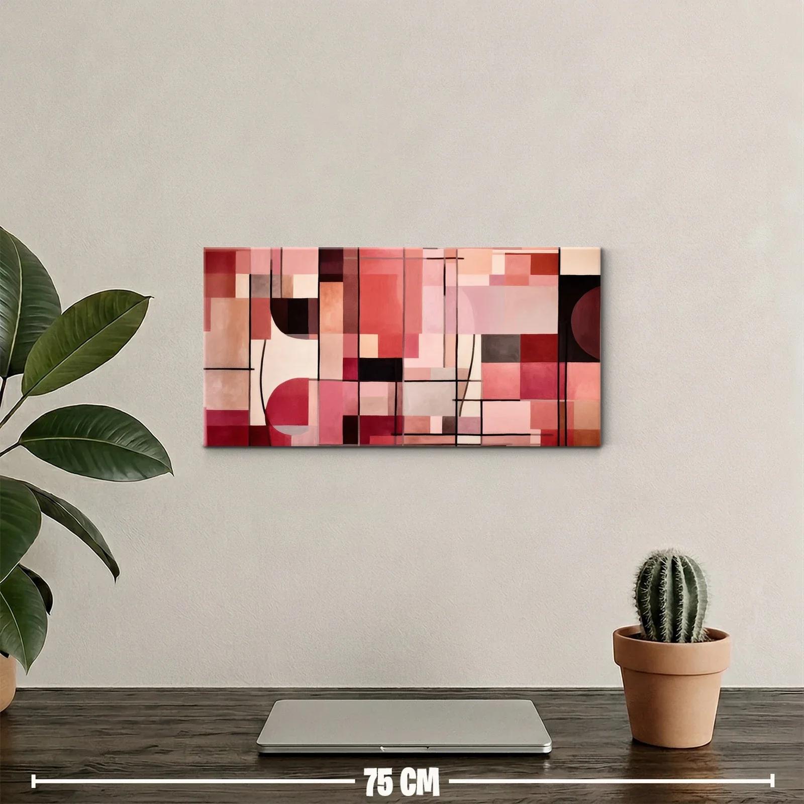 Cuadro abstracción geométrica con semicírculos y bandas coral — miniatura 2