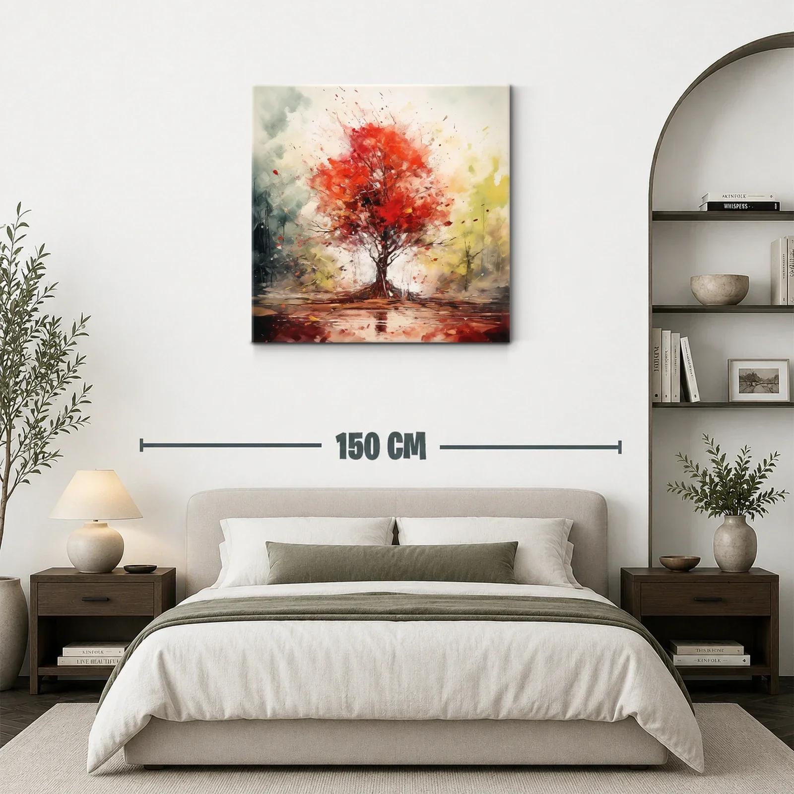 Árbol en otoño con vibrantes tonos rojos y ambiente sereno — miniatura 3