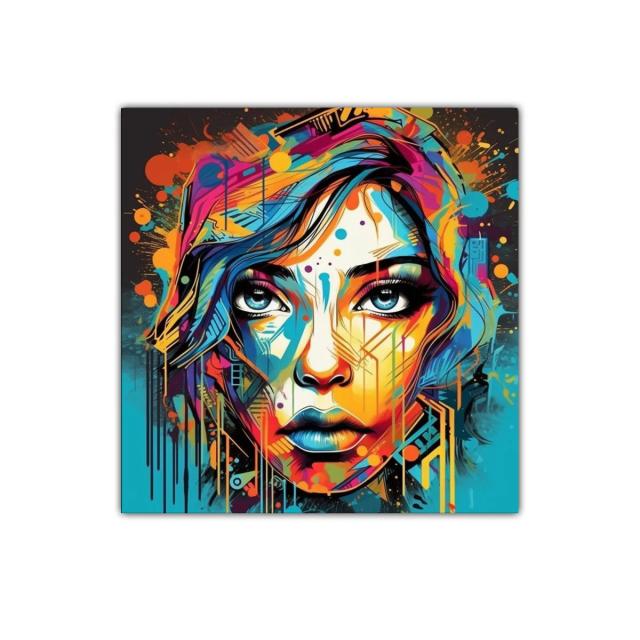 Retrato abstracto vibrante con rostros femeninos impactantes