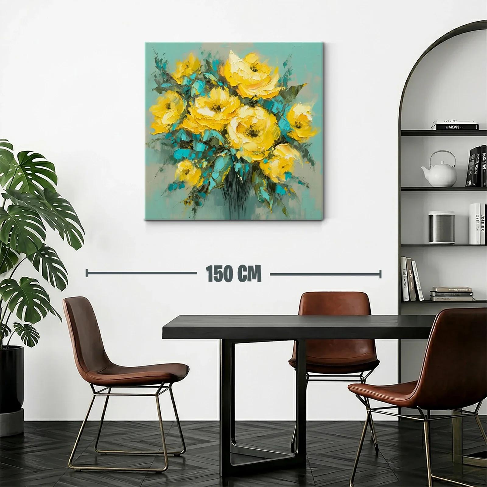 Ramo vibrante de flores amarillas y hojas turquesa — miniatura 2