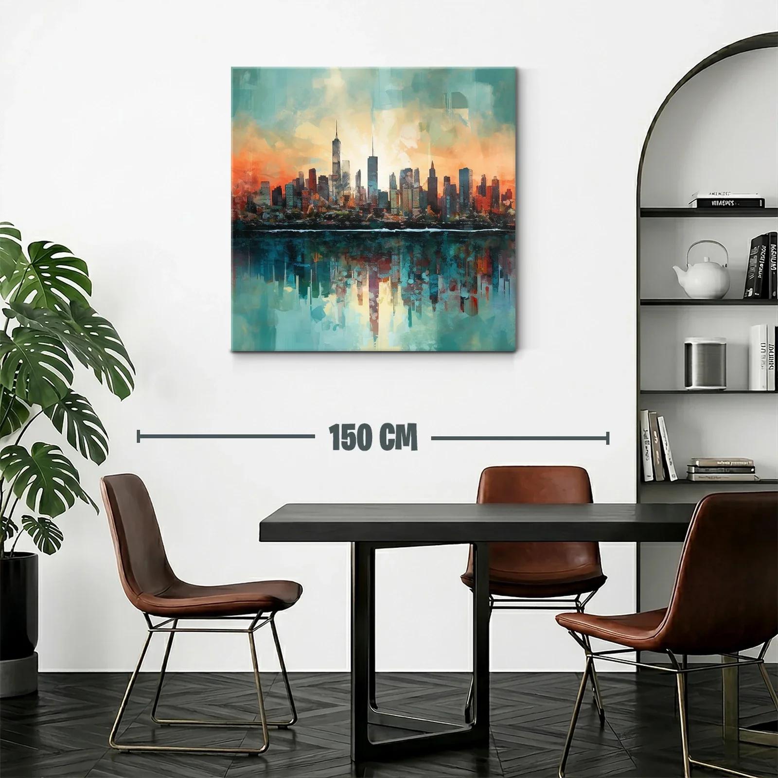 Ciudad al Amanecer con Reflejos en el Agua — miniatura 2