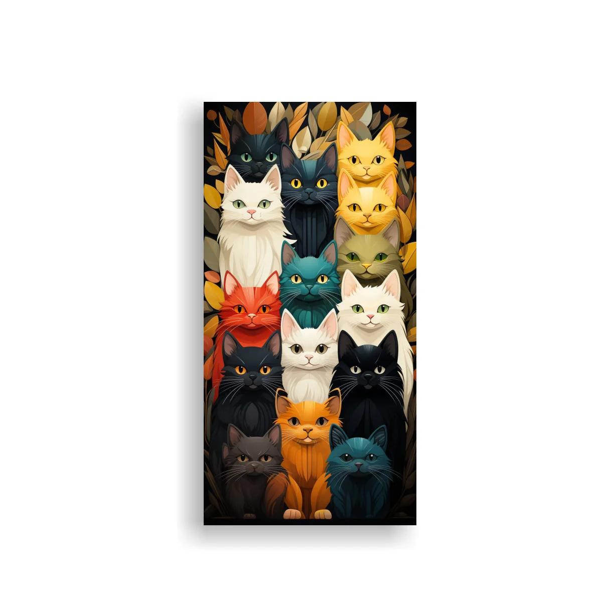 Cuadro grupo de gatos de colores con ojos brillantes
