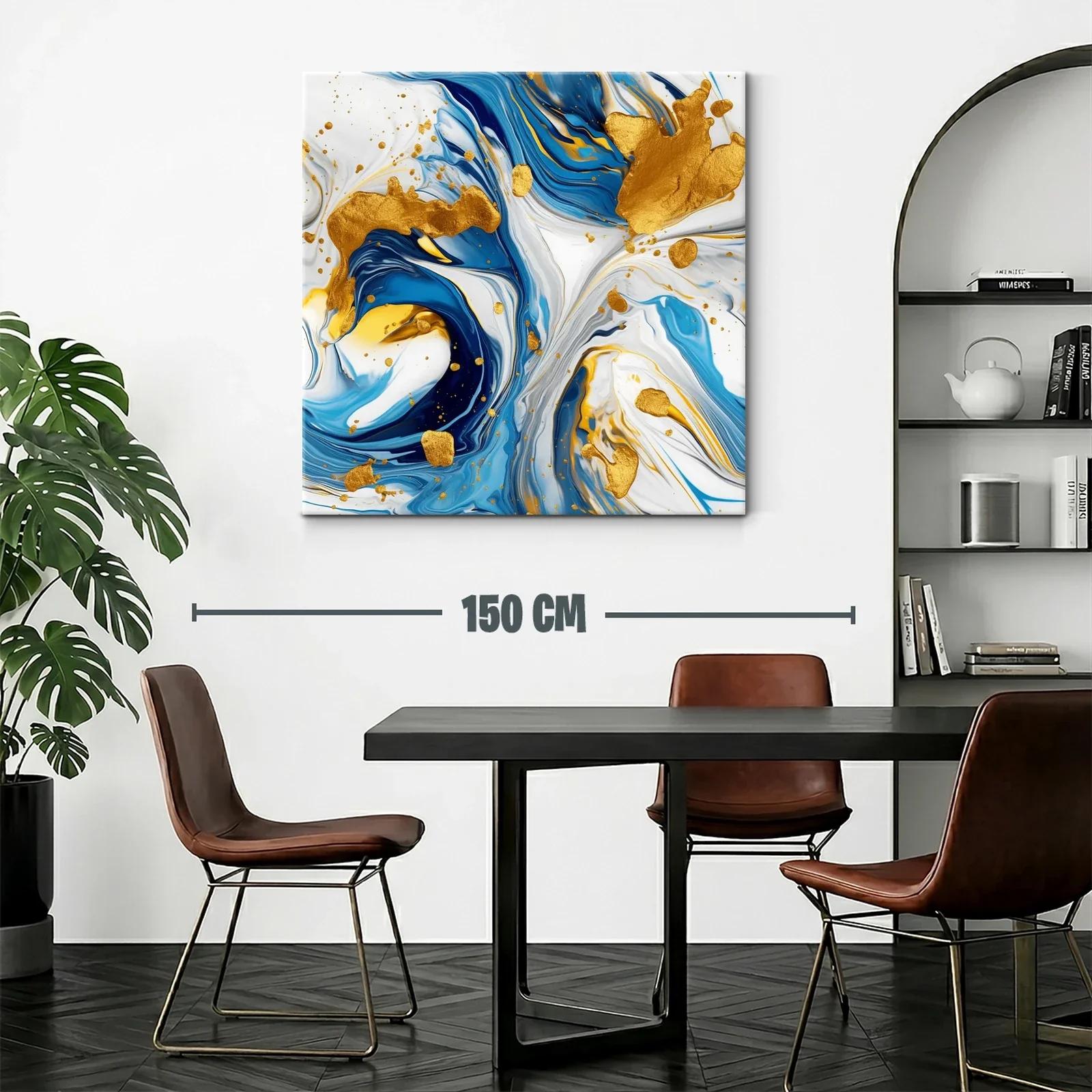 Cuadro abstracto con tonos azules y detalles dorados vibrantes — miniatura 2