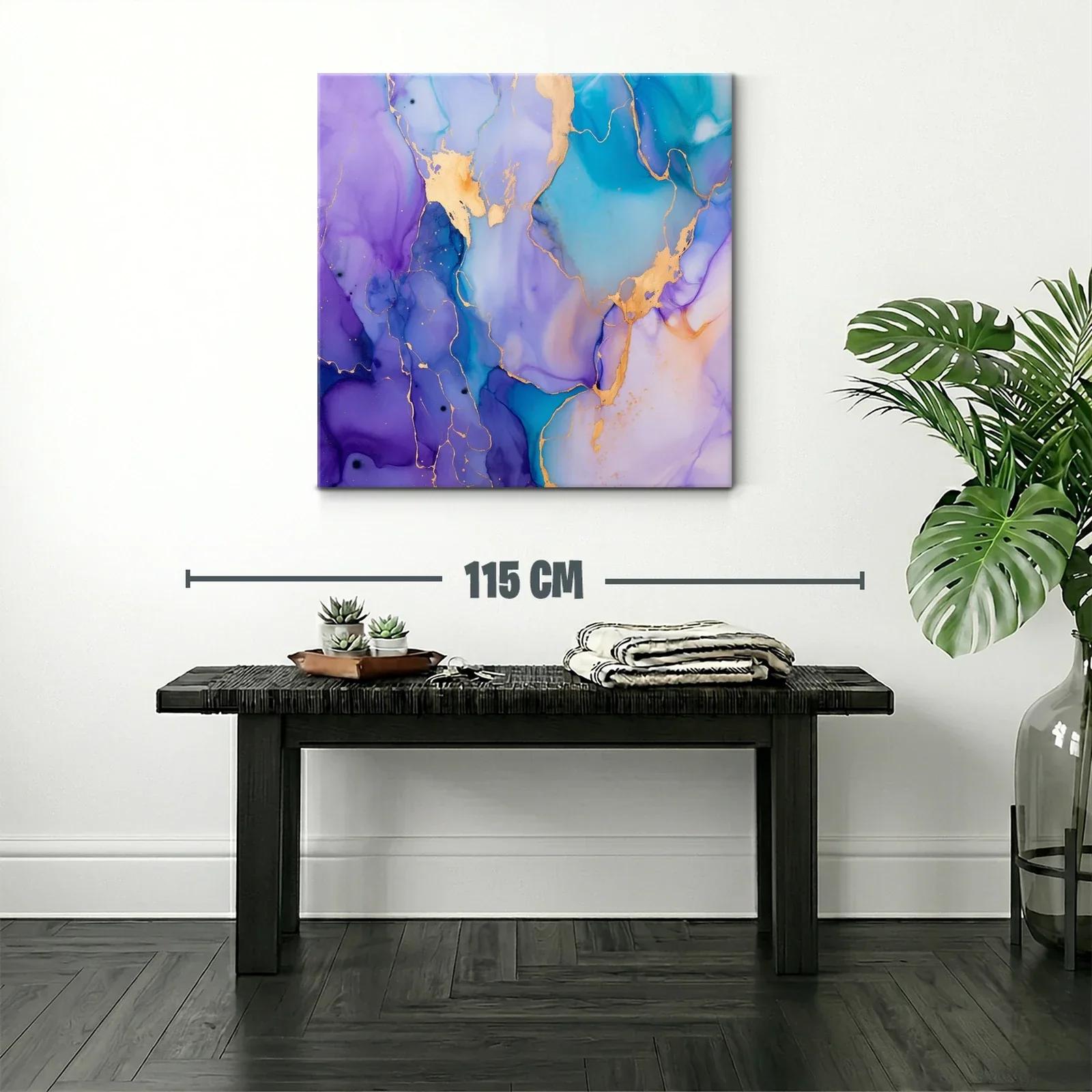 Cuadro abstracto con tonos violetas y toques dorados brillantes — miniatura 2