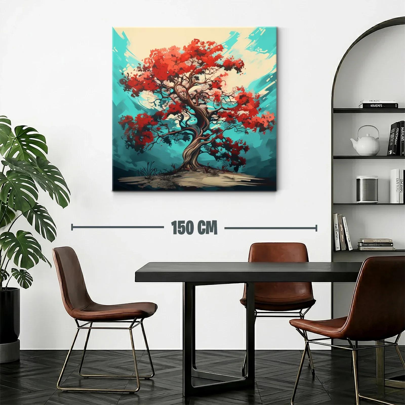 Árbol de vida con follaje rojo vibrante sobre fondo azul — miniatura 2