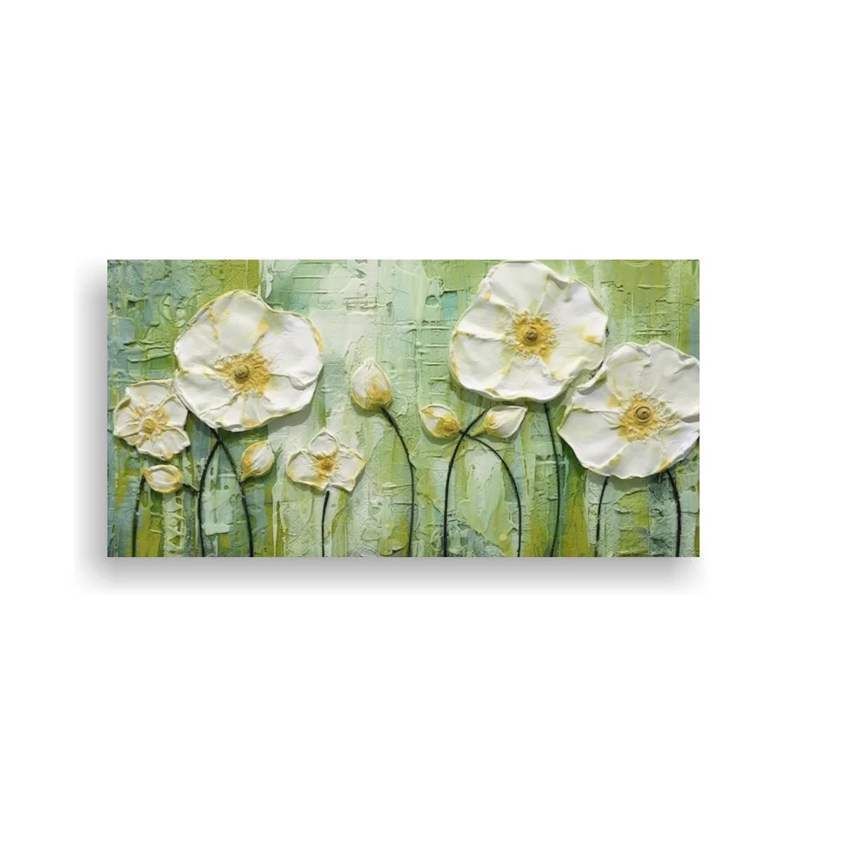 Cuadro amapolas blancas con fondo texturizado — imagen principal