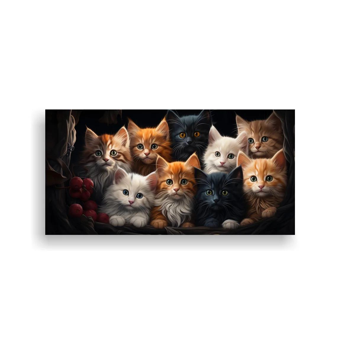 Cuadro grupo de gatitos con uvas rojas