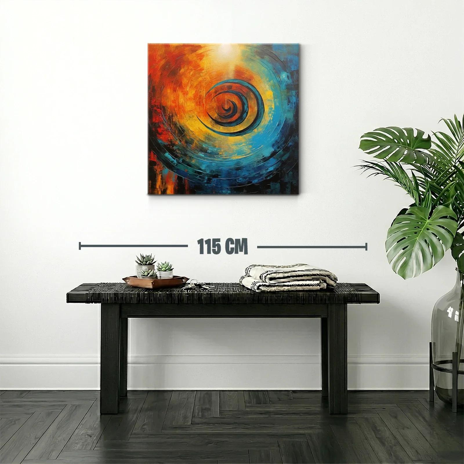 Cuadro abstracto espiral en tonos cálidos y fríos — miniatura 2