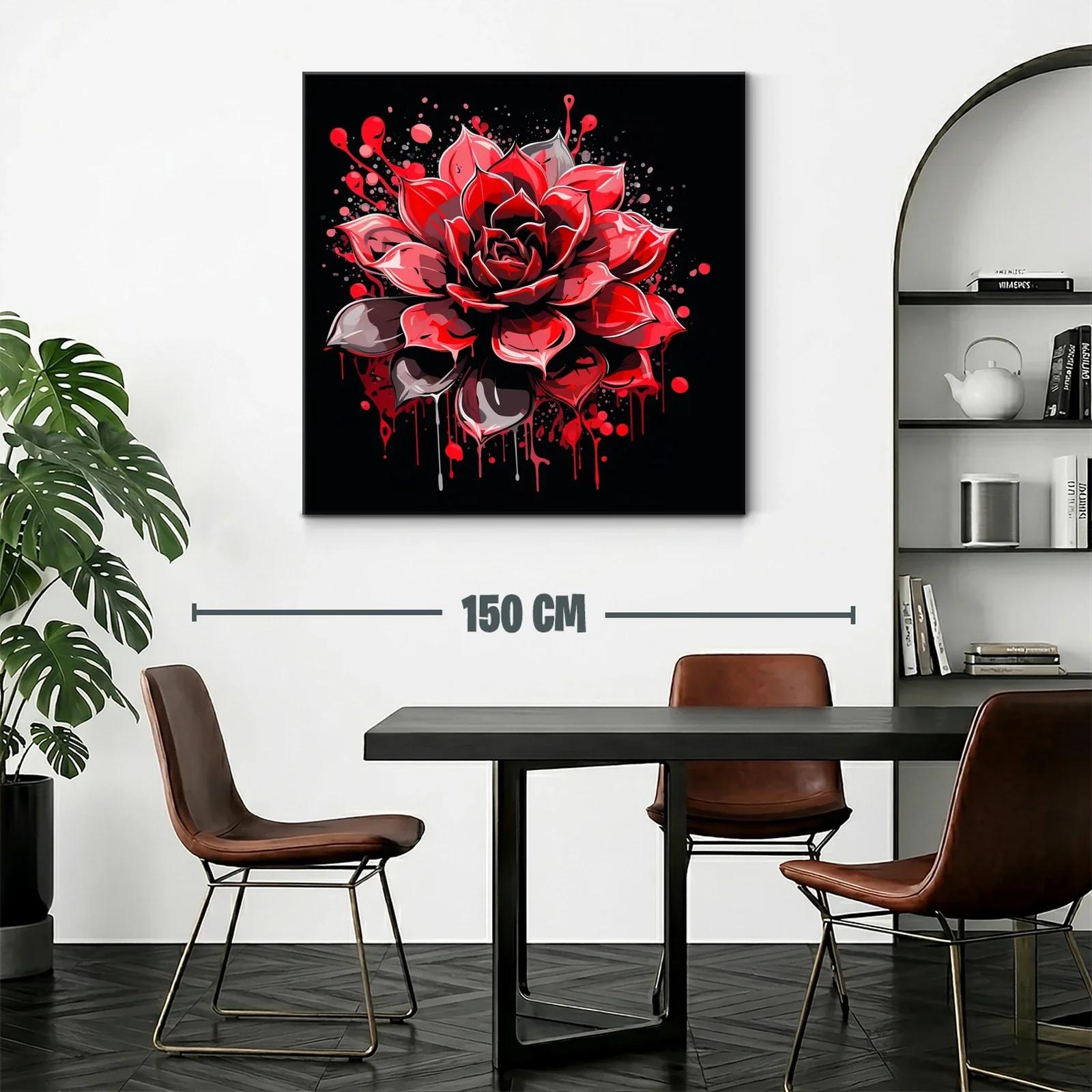 Impactante flor roja con efecto salpicado sobre fondo oscuro — miniatura 2