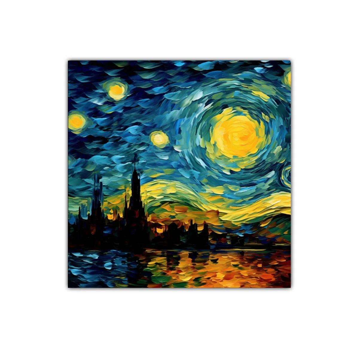 Cielo estrellado vibrante sobre ciudad reflejada en agua