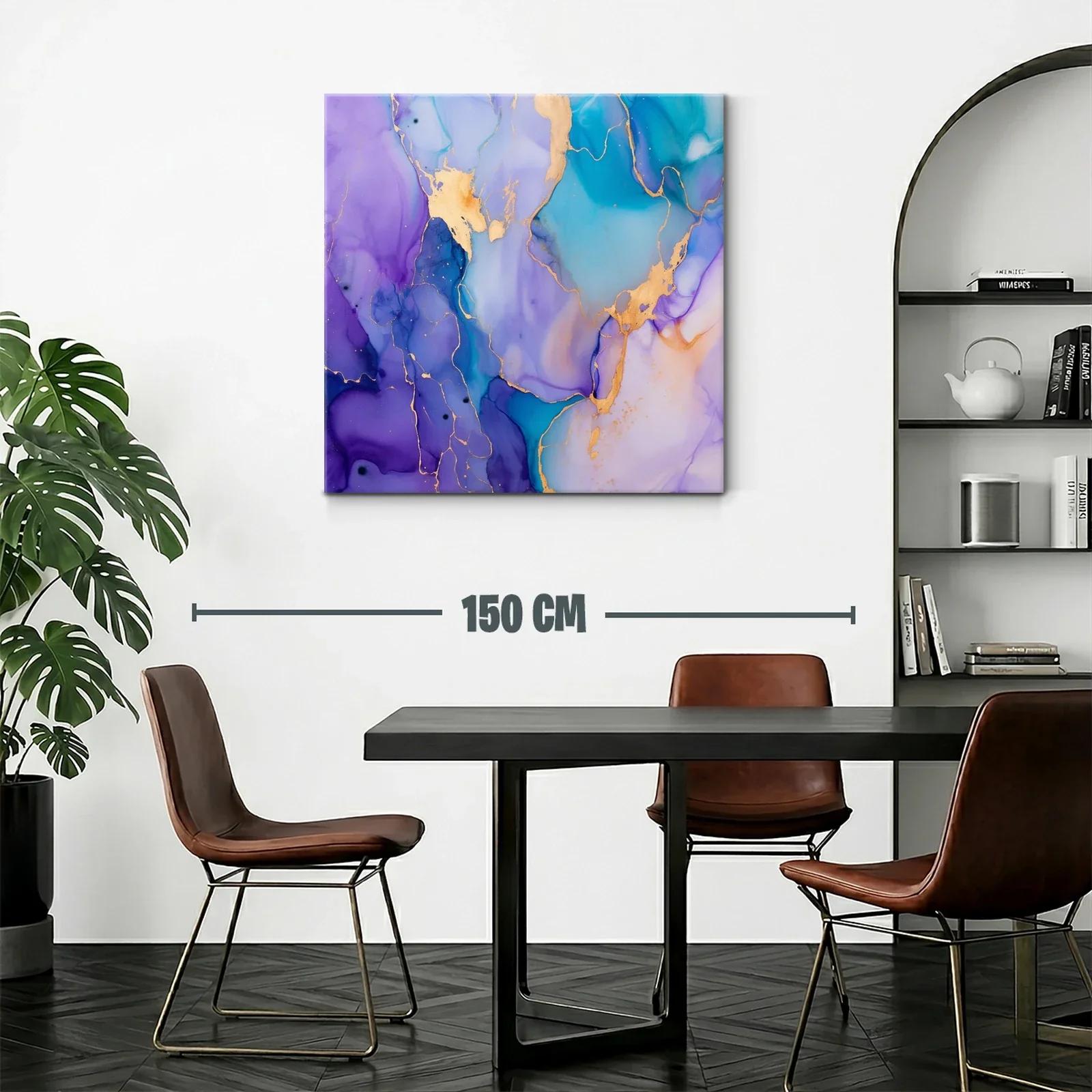 Cuadro abstracto con tonos violetas y toques dorados brillantes — miniatura 2