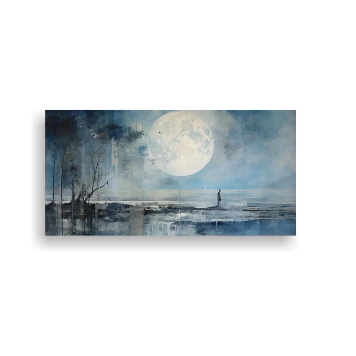 Cuadro luna llena sobre el mar con árboles delgados — imagen principal