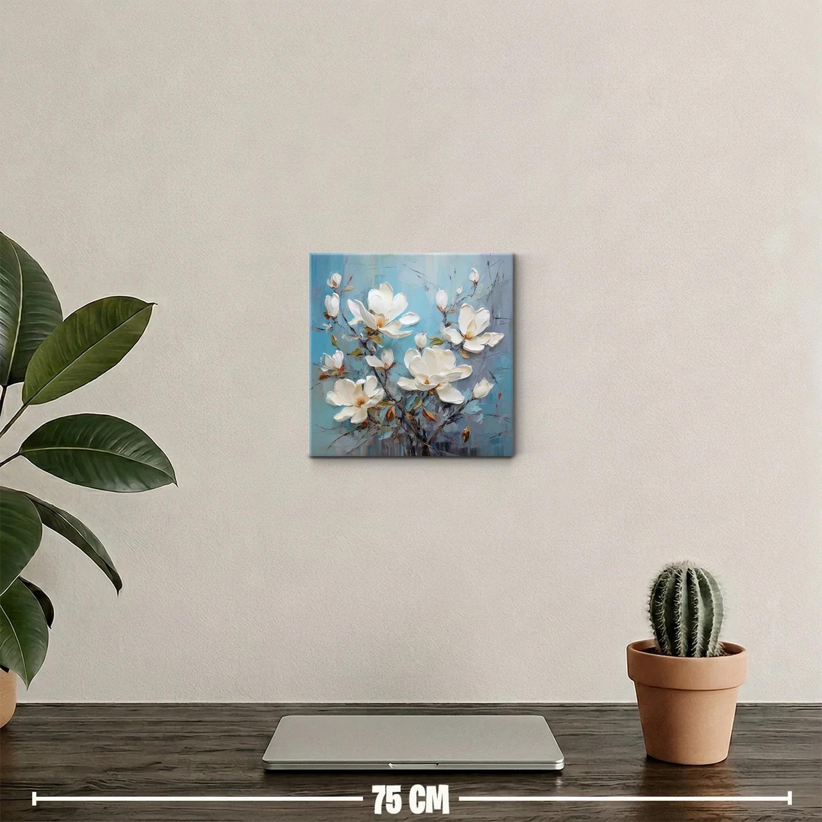 Cuadro con delicadas flores blancas sobre fondo azul — miniatura 2