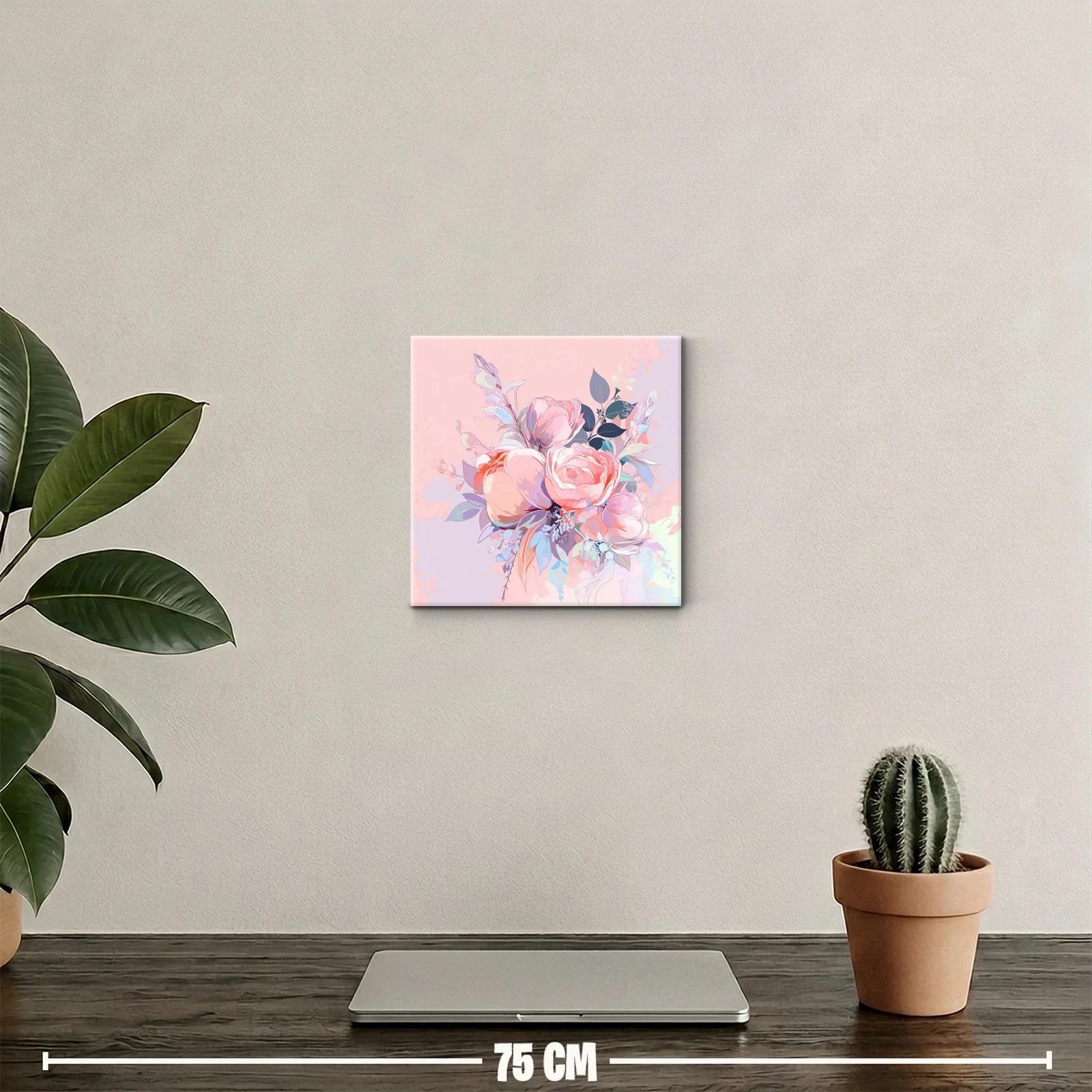 Cuadro decorativo con ramo de flores en tonos pastel suaves — miniatura 2