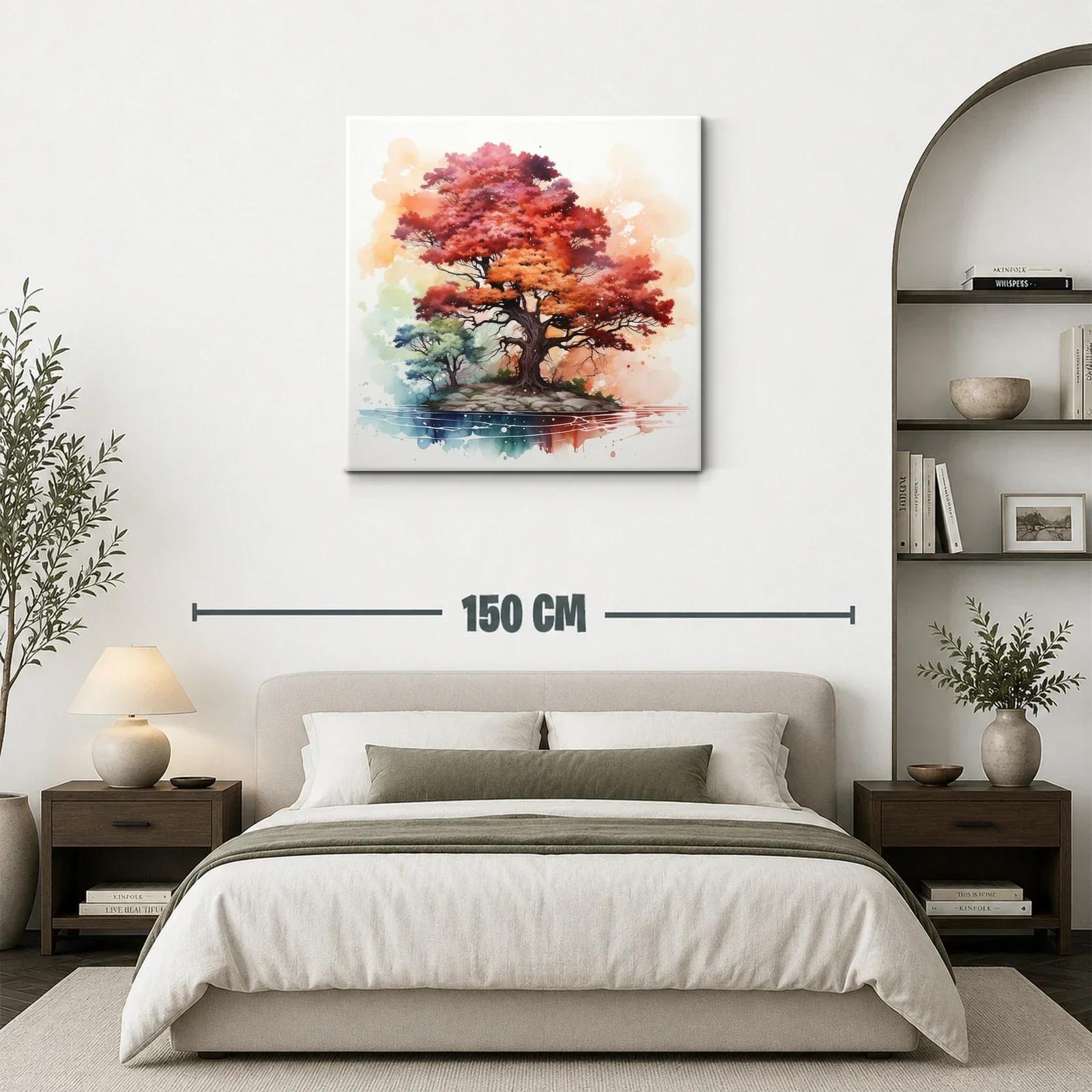 Árbol vibrante en isla con tonos otoño y acuarela — miniatura 3