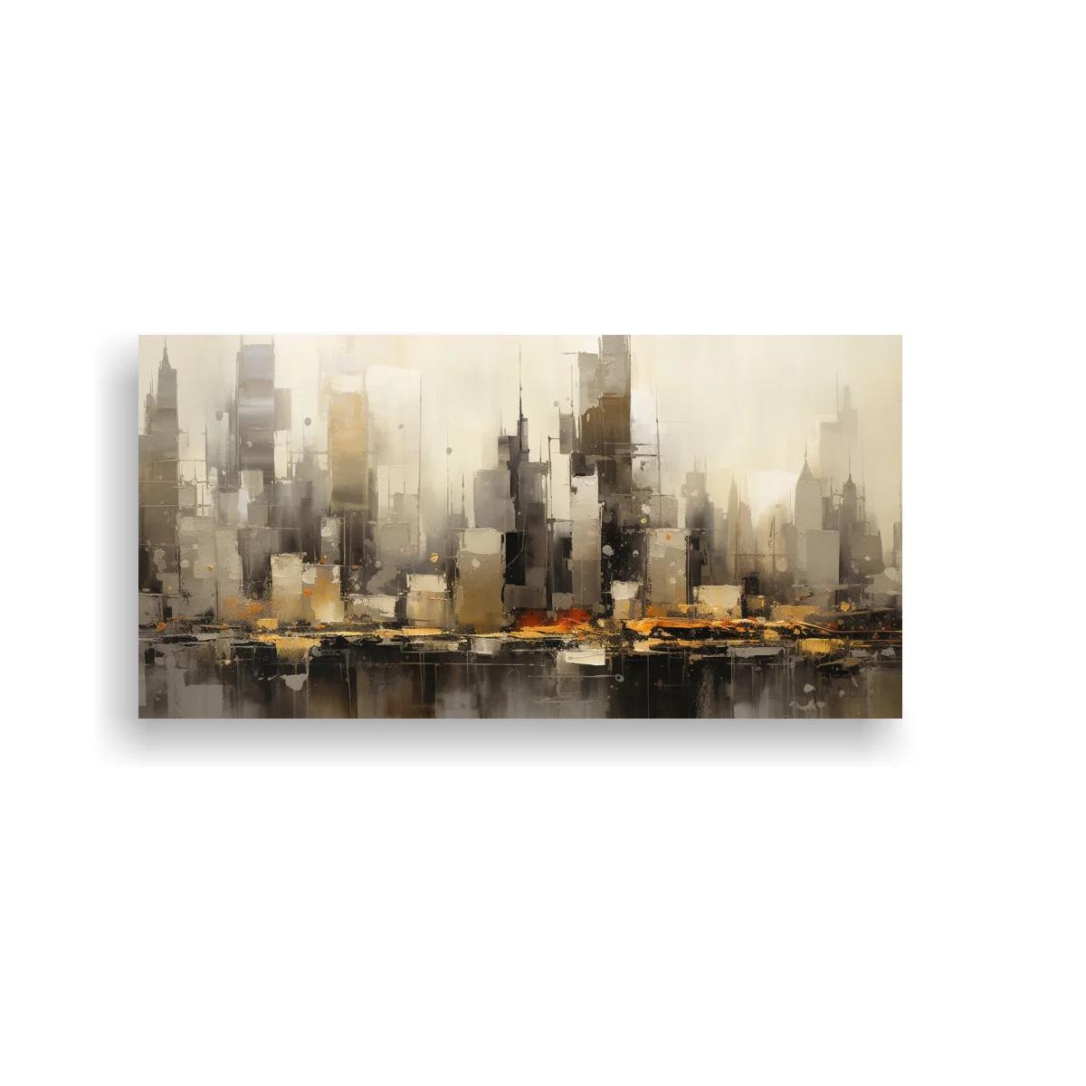 Cuadro skyline urbano abstracto con reflejos dorados