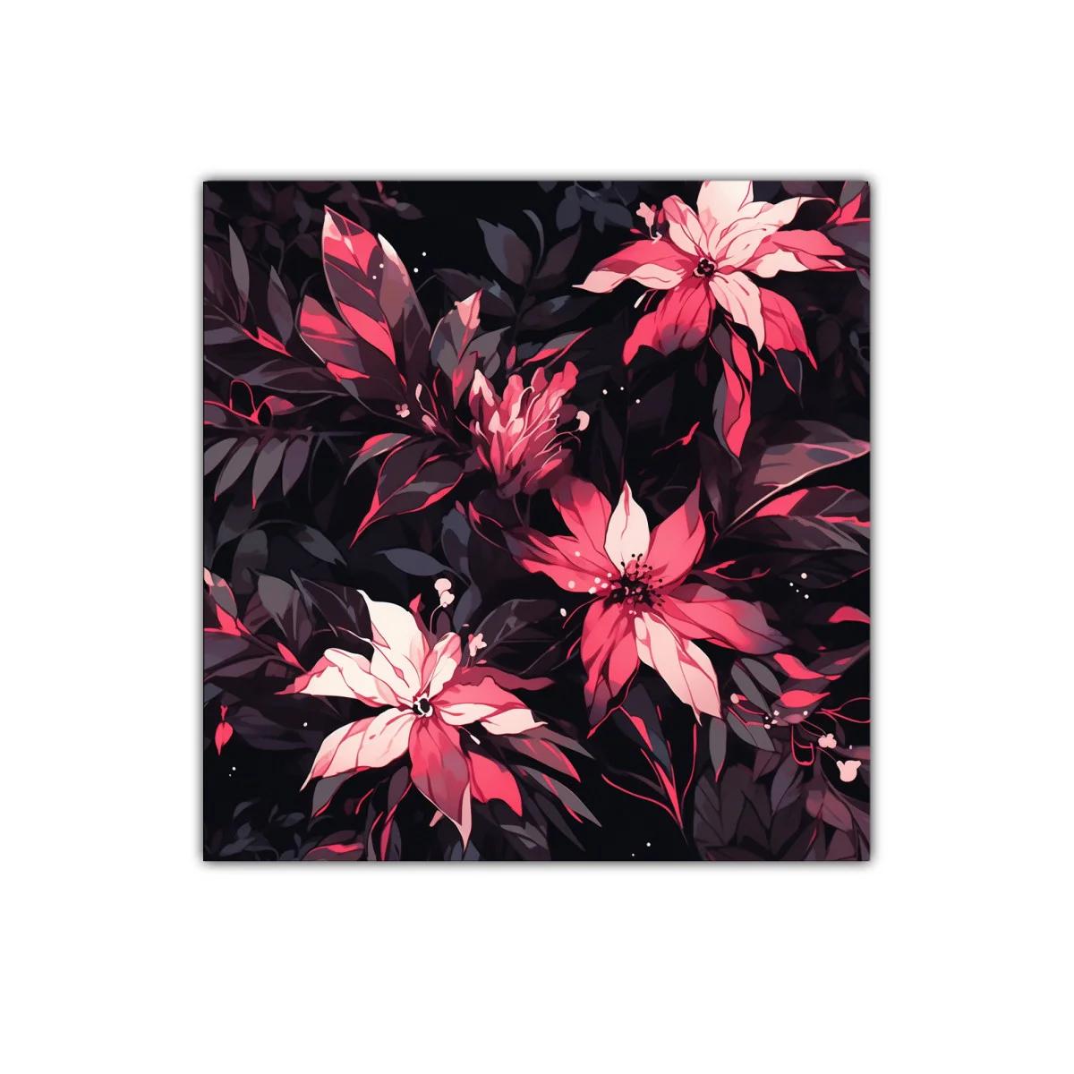 Cuadro floral con tonos vibrantes y fondo oscuro