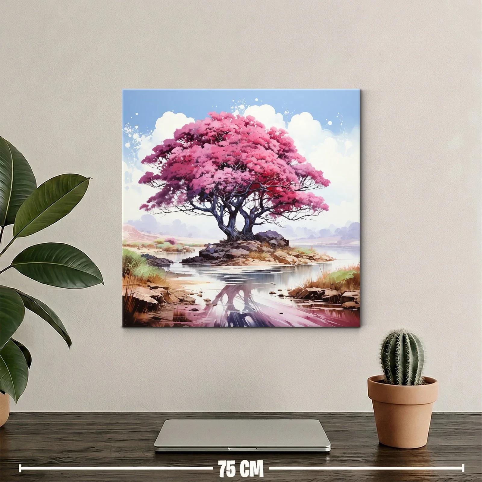Árbol rosa reflejado en un lago sereno y tranquilo — miniatura 2