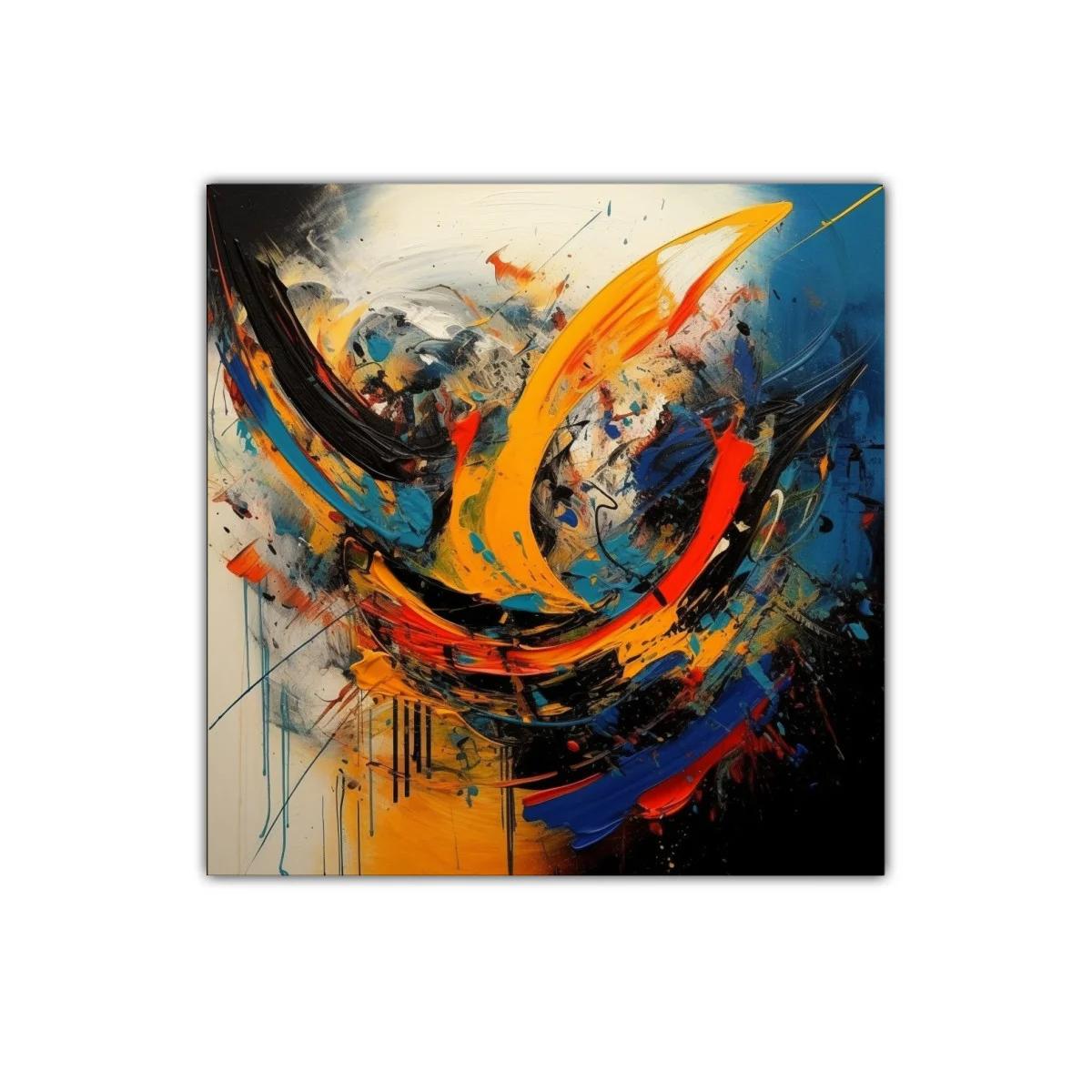 Cuadro abstracto con dinámicos trazos azules y amarillos