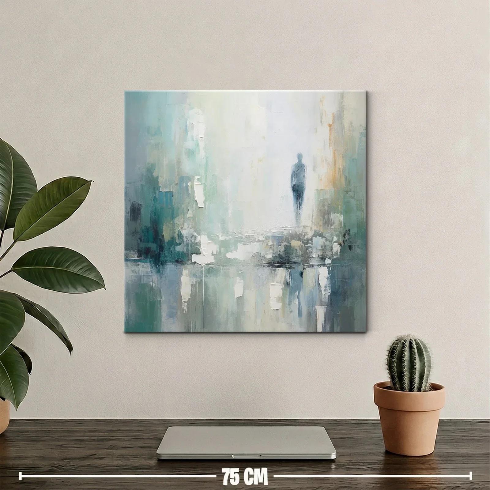 Cuadro abstracto con figura humana y tonos suaves — miniatura 2