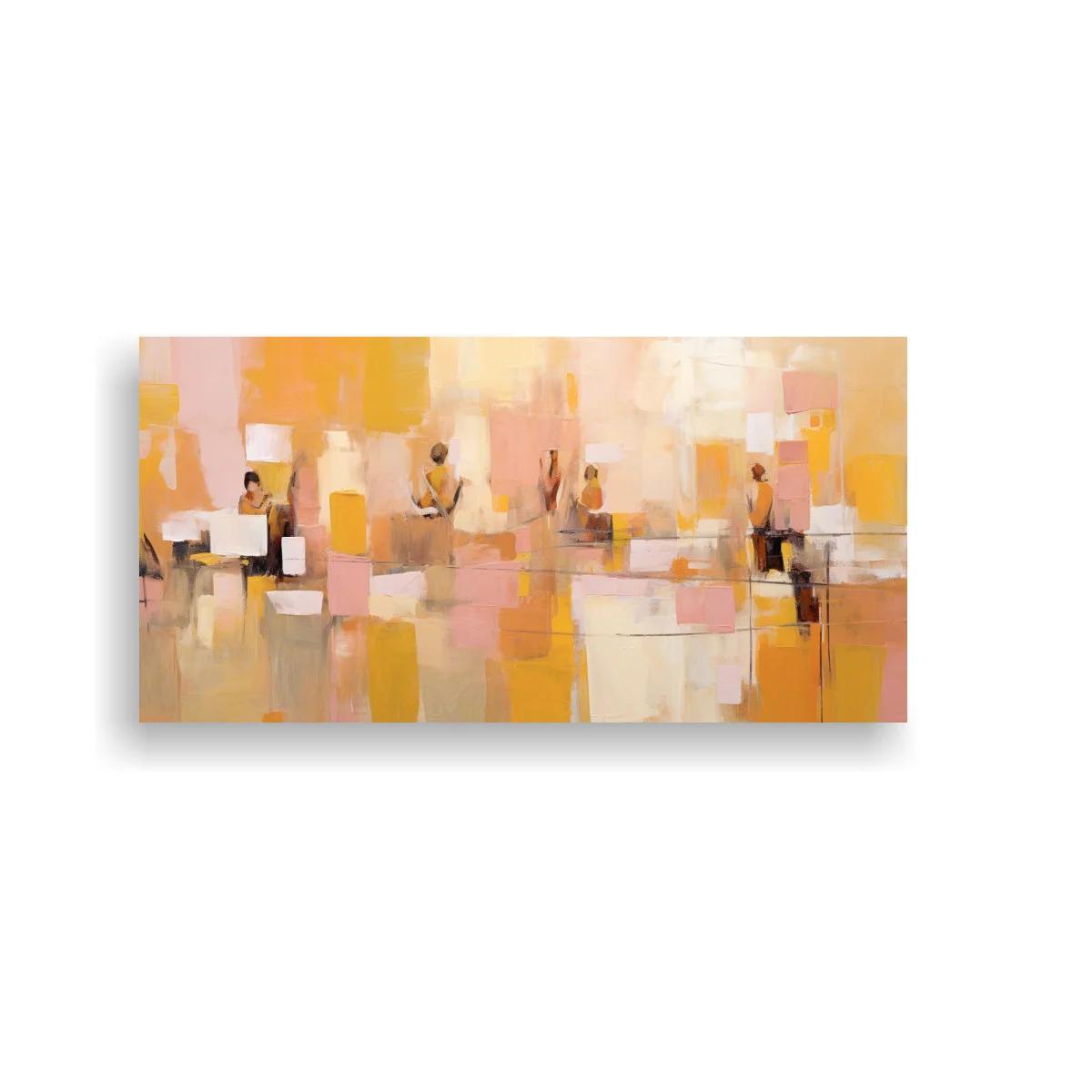 Cuadro figuras humanas abstractas con planos rectangulares y tonos