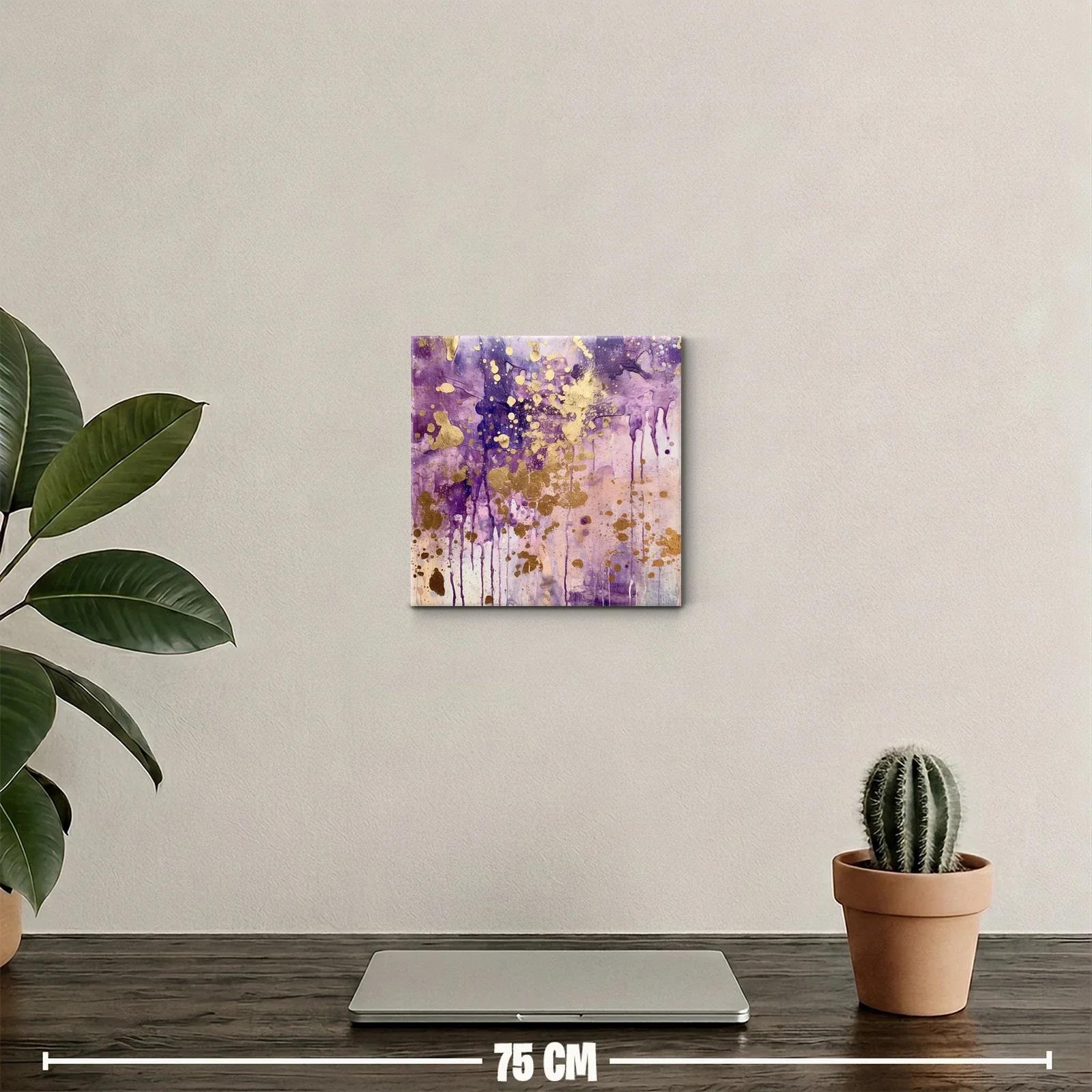 Cuadro abstracto con salpicaduras doradas y tonos morados — miniatura 2