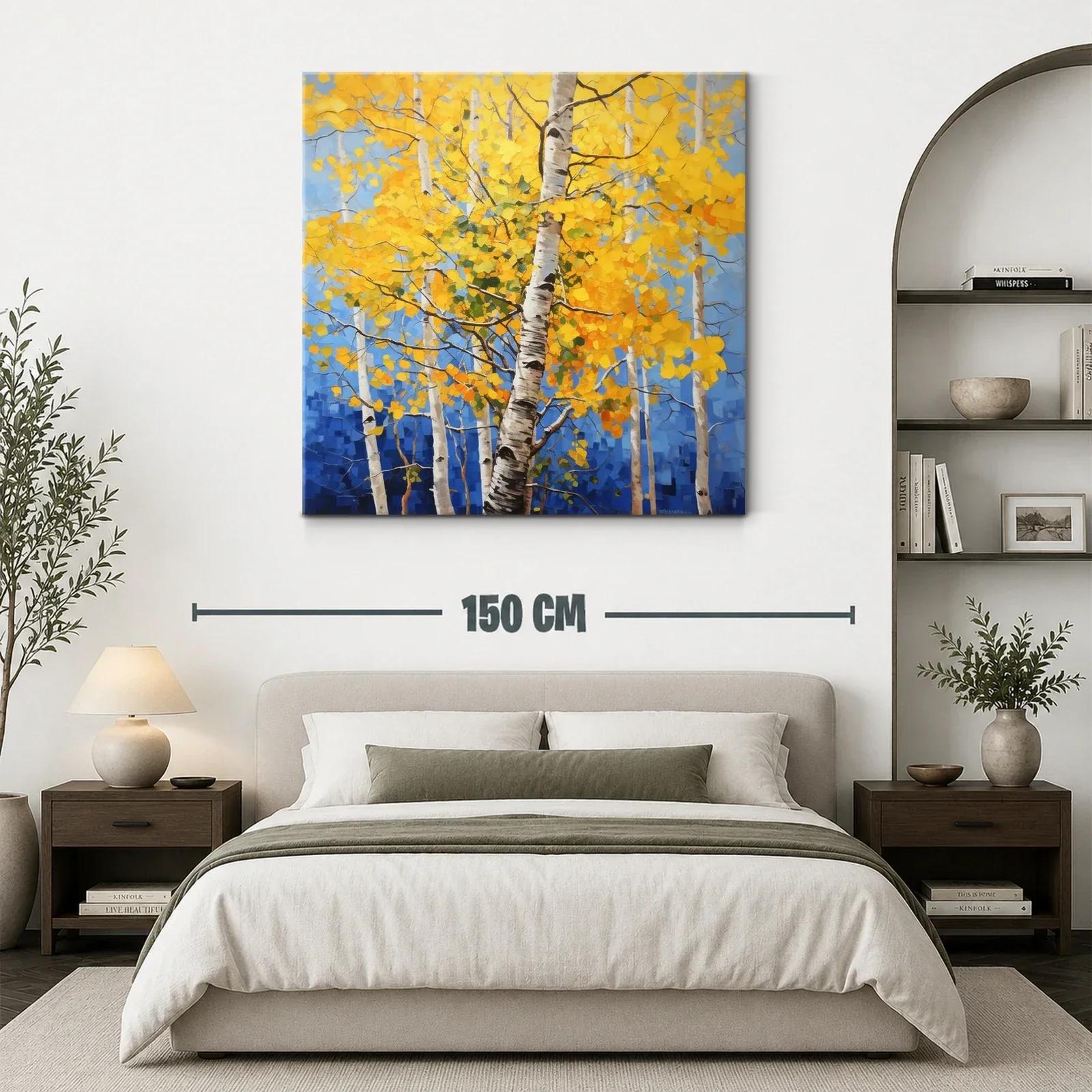 Bosque de abedules con hojas doradas y cielo azul — miniatura 3